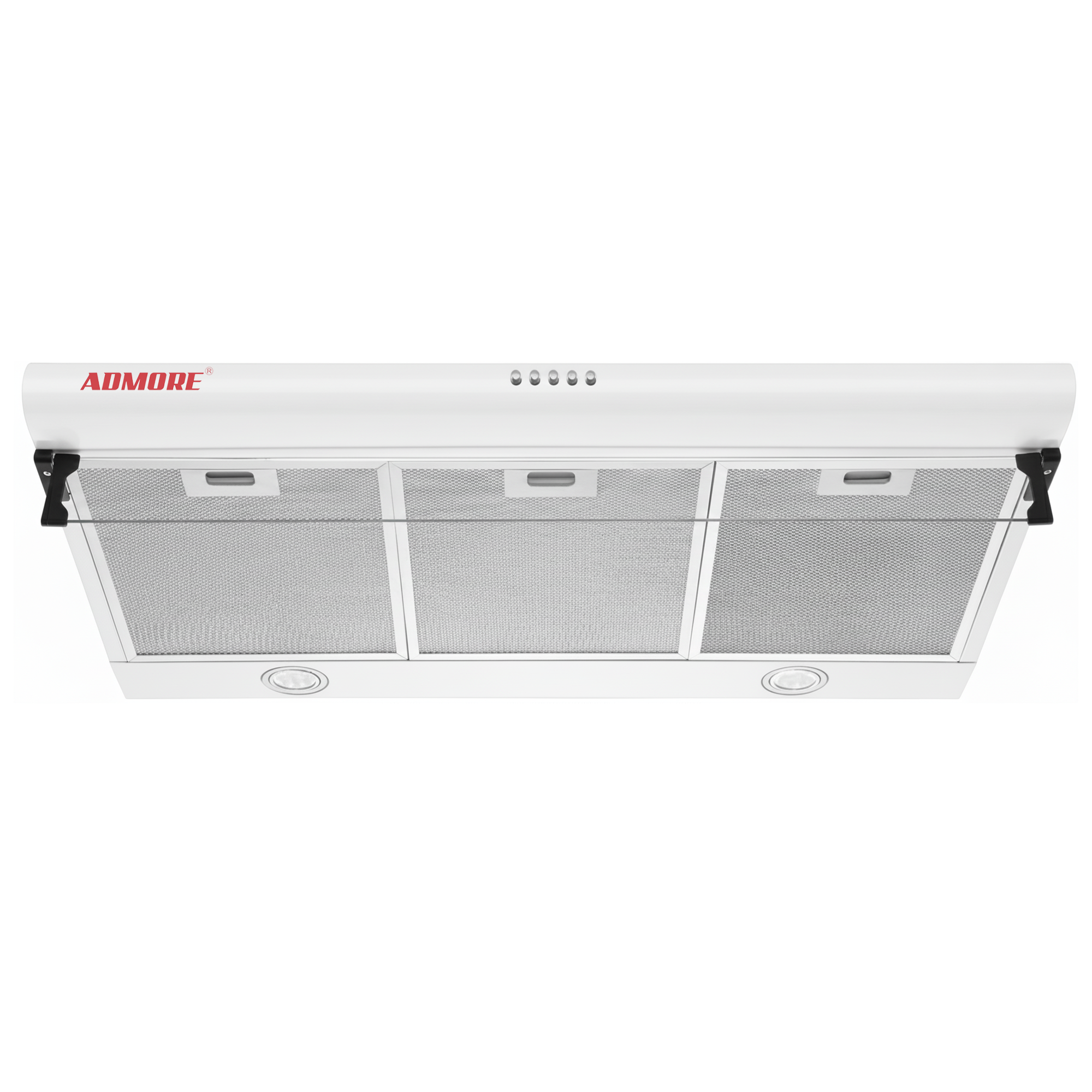 White Admore A-KH90W 90cm under-cabinet cooker hood with three aluminum mesh filters and twin LED lights, front view