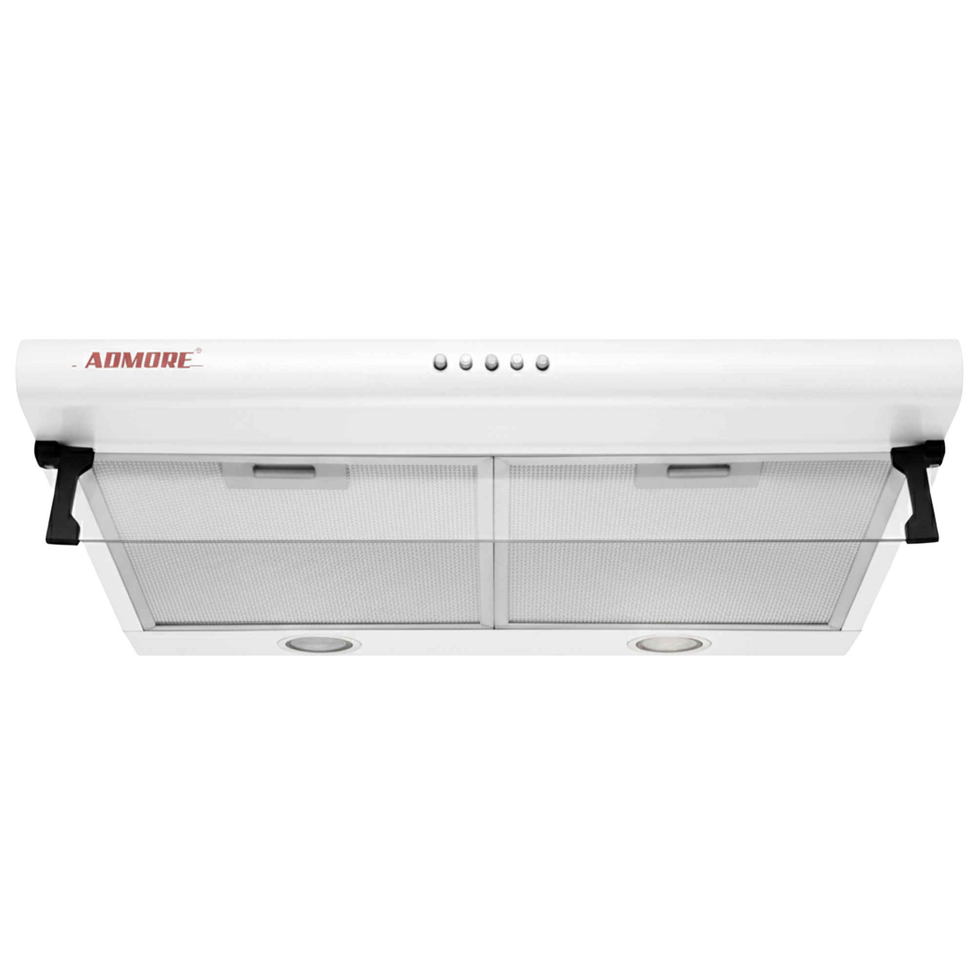 White Admore A-KH60W 60cm under-cabinet cooker hood with aluminum mesh filters and LED lights, front view