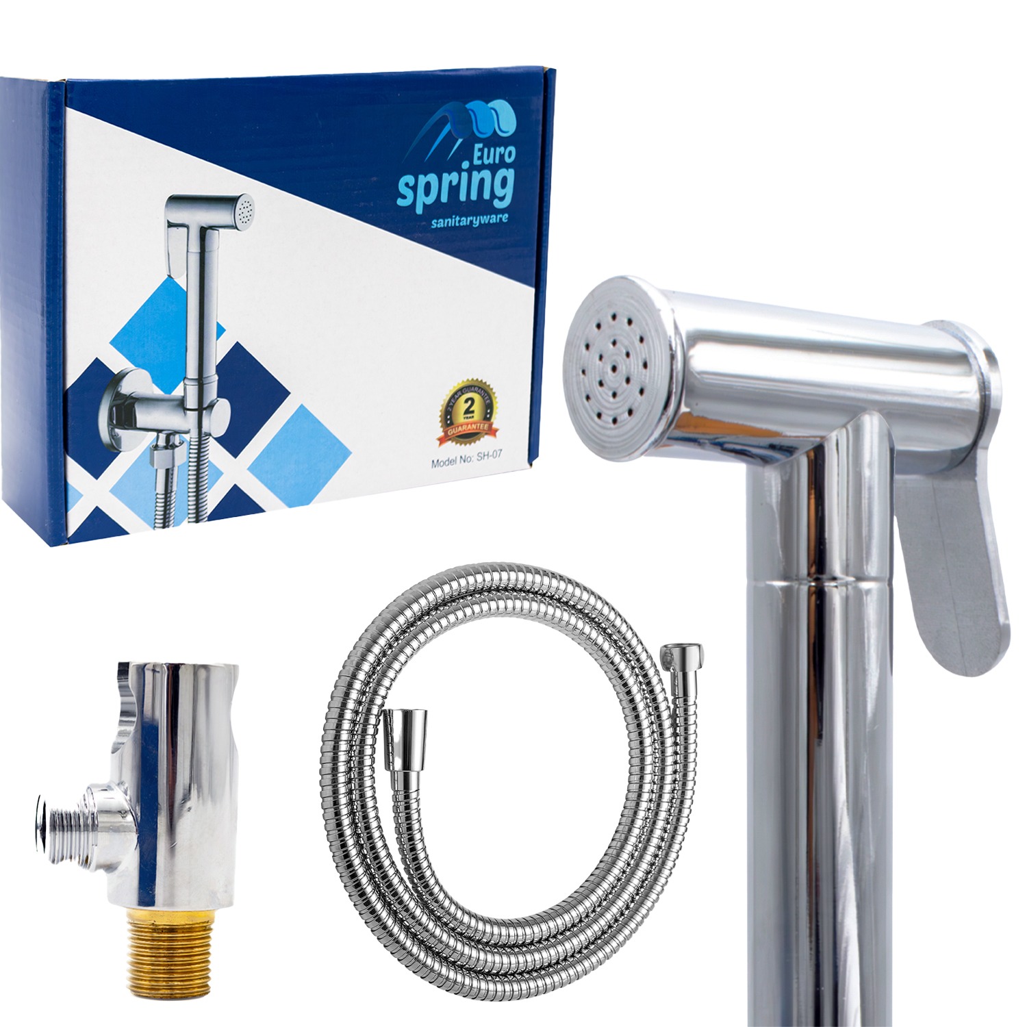 Eurospring SH-07 chrome ABS shattaf bidet sprayer with flexible hose and wall bracket