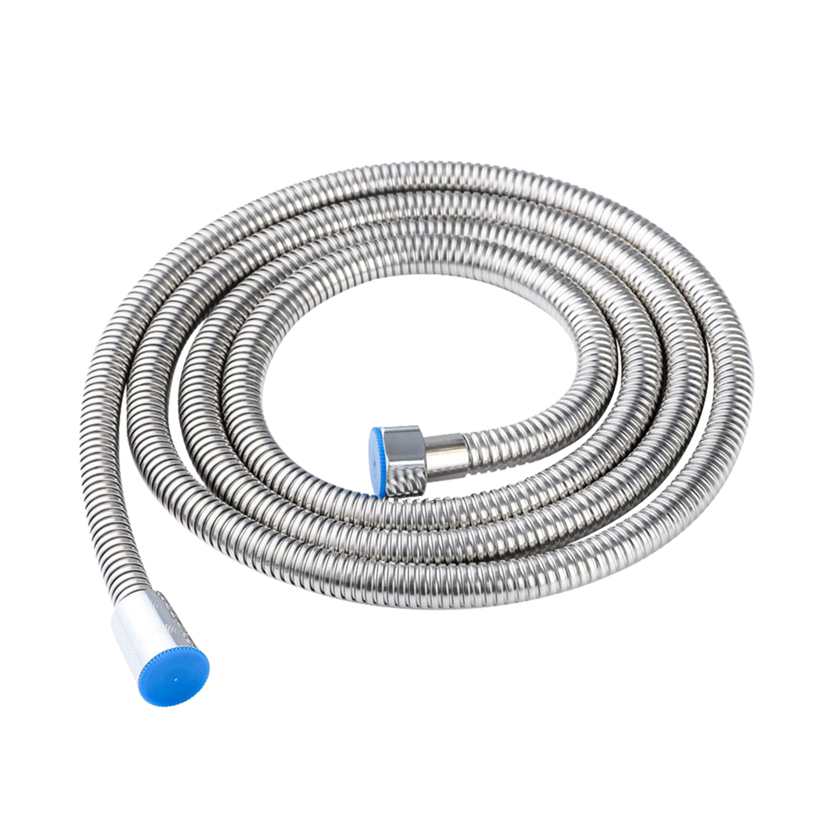 Eurospring 304 stainless steel coiled / spring-wound chrome shower hose with EPDM inner liner — shared image for EP-120, EP-150 and EP-200 in 120/150/200 cm lengths