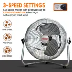 Khaleegia KD-30 floor fan with inset close-up of the inline rotary speed controller marked 0, 1, 2 and 3