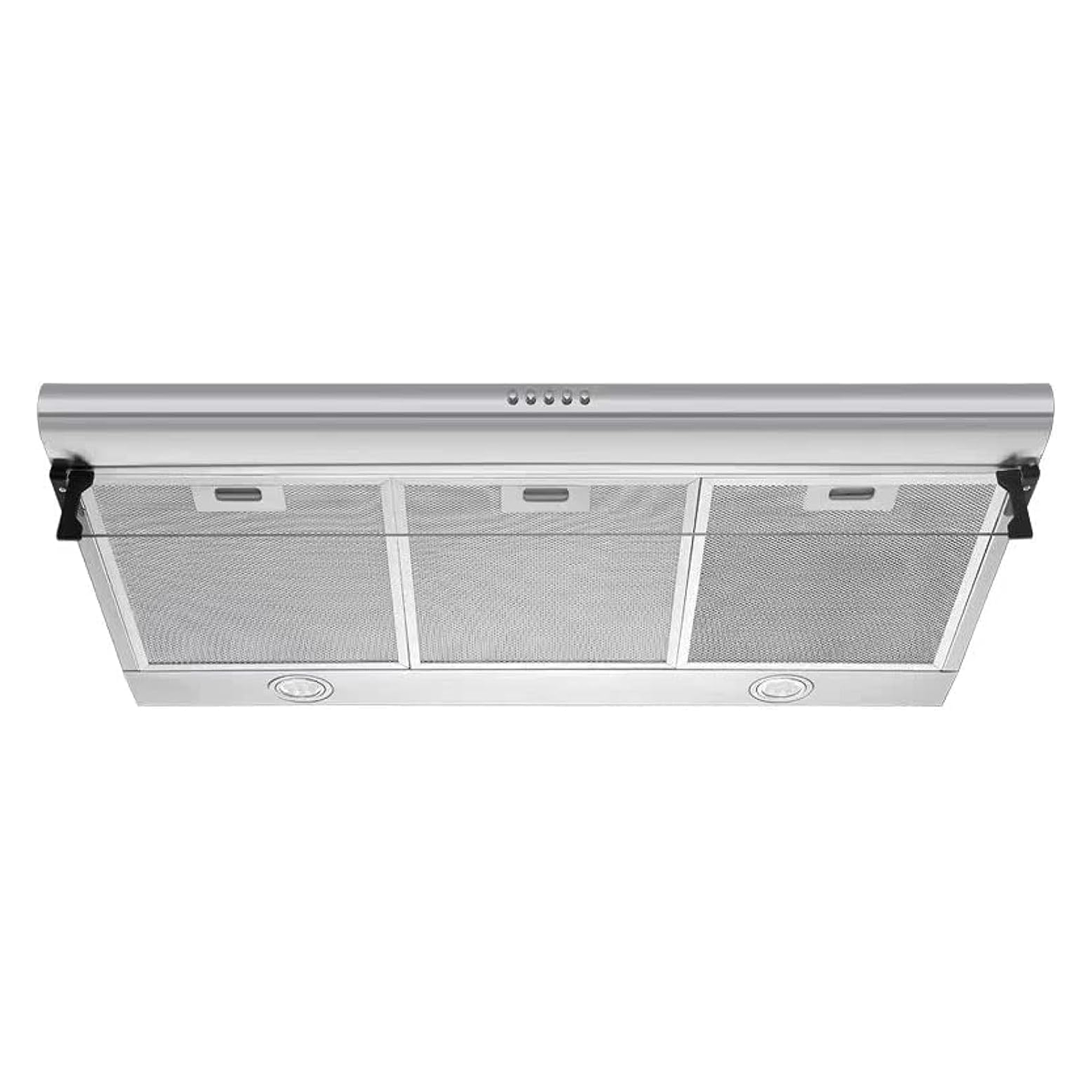 Brushed stainless steel Admore A-KH90S 90cm under-cabinet cooker hood with three aluminum mesh filters, front view