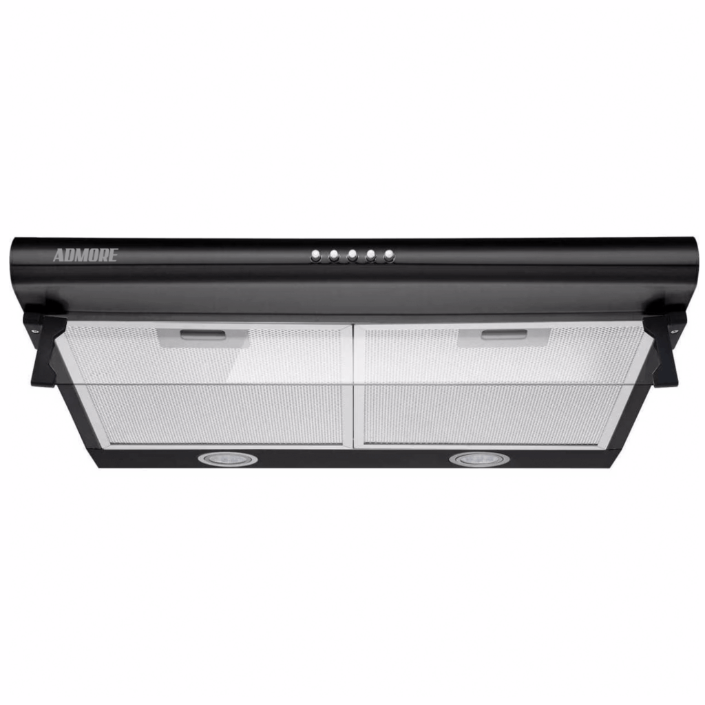 Black Admore A-KH60B 60cm under-cabinet cooker hood with aluminum mesh filters and LED lights, front view