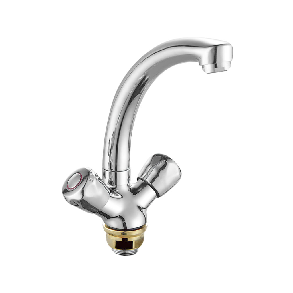 Eurospring SG-01 chrome double-handle deck-mounted basin mixer in chrome-plated zinc alloy