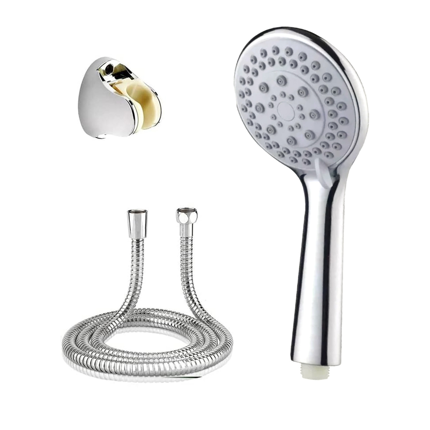 Eurospring SH-02 chrome 3-function ABS hand shower with massage, rain and mist spray modes, flexible hose and wall bracket