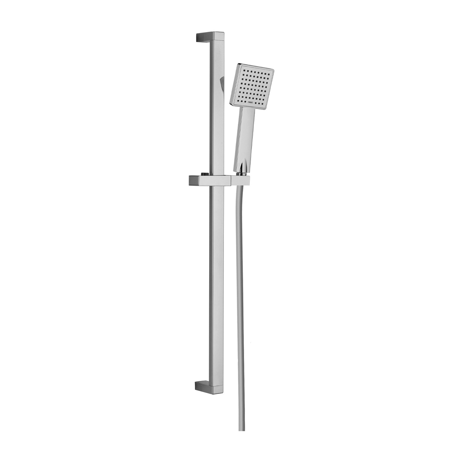 Eurospring SK-02 chrome square shower slide-rail kit with square chrome rail, square sliding bracket, square hand shower and flexible hose