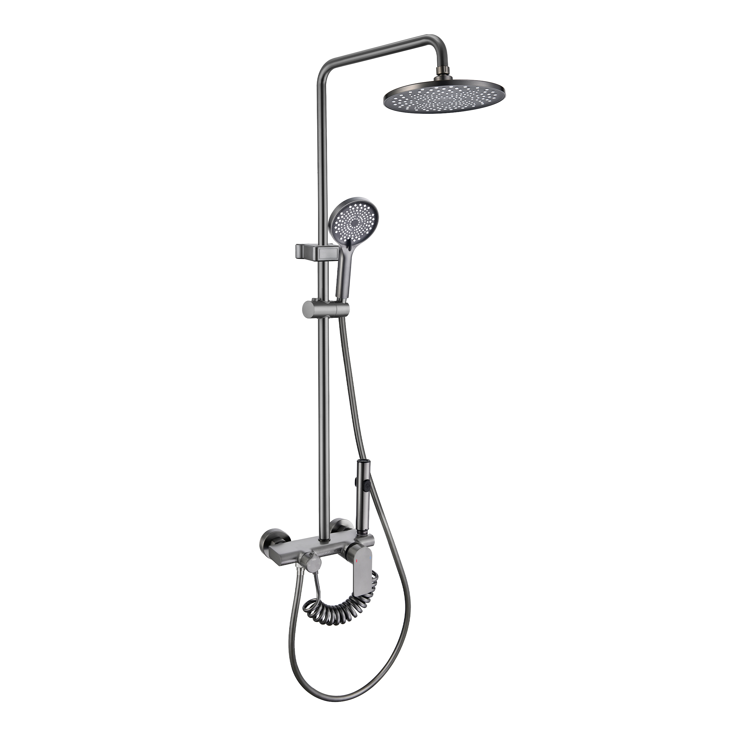 Eurospring Capri 4-Function Round Shower Column Set with Rain Head, Hand Shower, Shattaf and Bath Tap — Metallic Gunmetal (SK-10B)