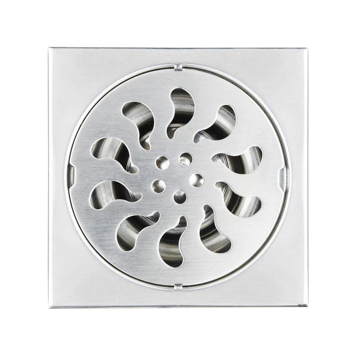 Eurospring SL-03 15x15cm polished 304 stainless steel square shower floor drain with pinwheel / petal spiral grate