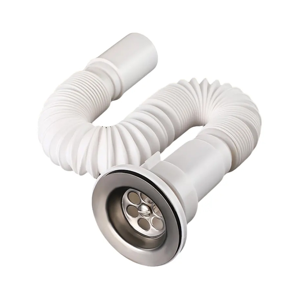 Eurospring SP-05 1-1/2 inch flexible PVC waste hose with steel drainer for kitchen sink