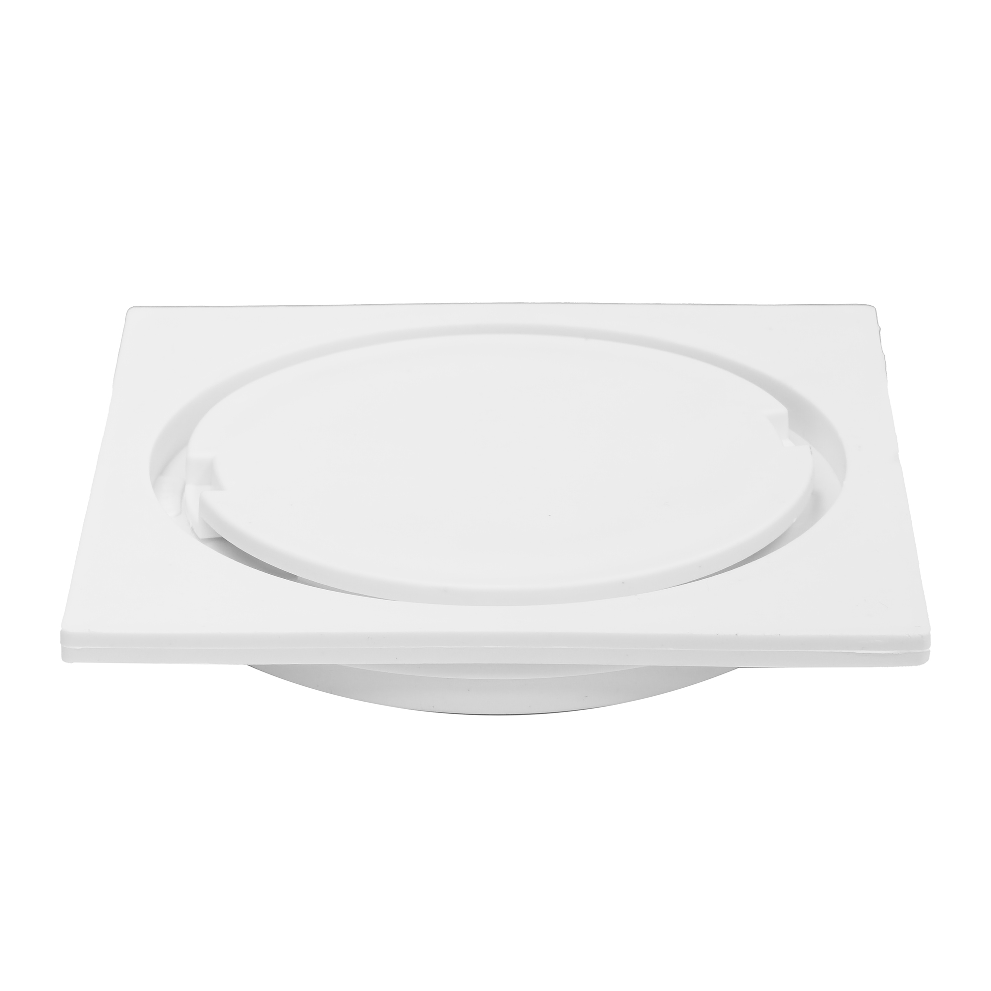 Eurospring SP-23 20x20cm white PVC square floor drain — larger sibling of SP-22, ground-installed bathroom or kitchen drain plate