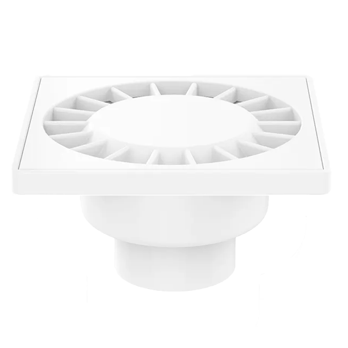 Eurospring SP-25 15x15cm white PVC square floor drain — corrosion-resistant ground-installed bathroom or kitchen drain plate
