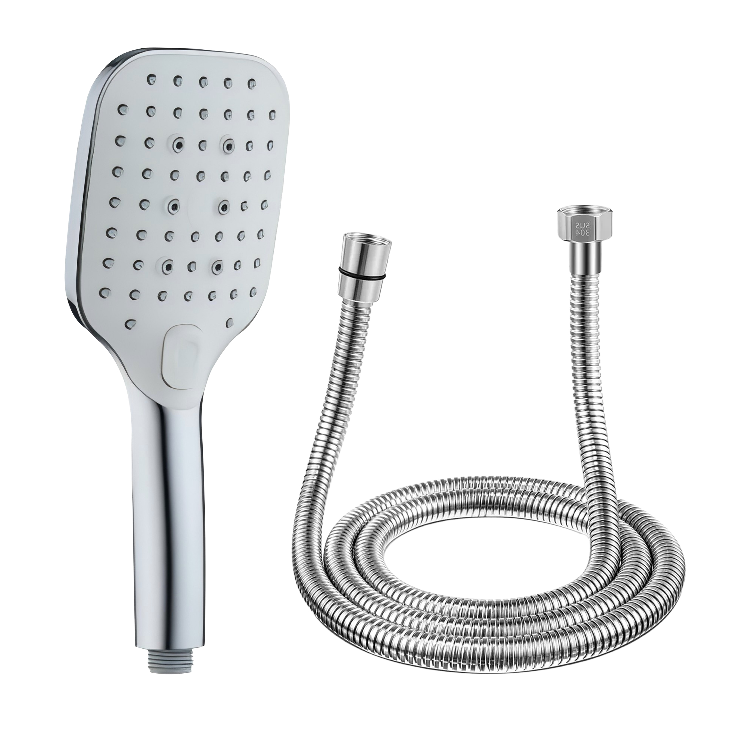 Eurospring 3-Function Square ABS Hand Shower with Flexible Hose — Chrome (SQ-030)