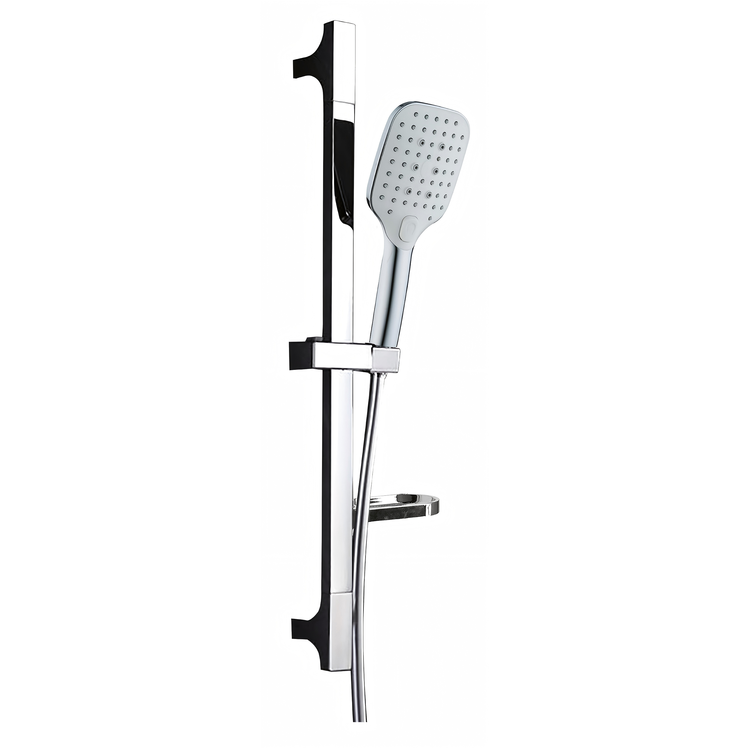 Eurospring Square Hand Shower Slide-Bar Kit with Hose and Soap Dish — Chrome (SQ-031)