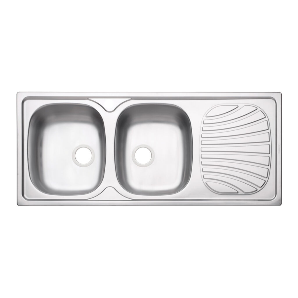 Eurospring SS-03 1200x500x150mm double-bowl 304 stainless steel kitchen sink with drain tray, 2mm thickness, top-mount drop-in