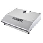Top-down view of Admore A-KH60S 60cm stainless steel cooker hood showing duct outlet and rear ventilation slits