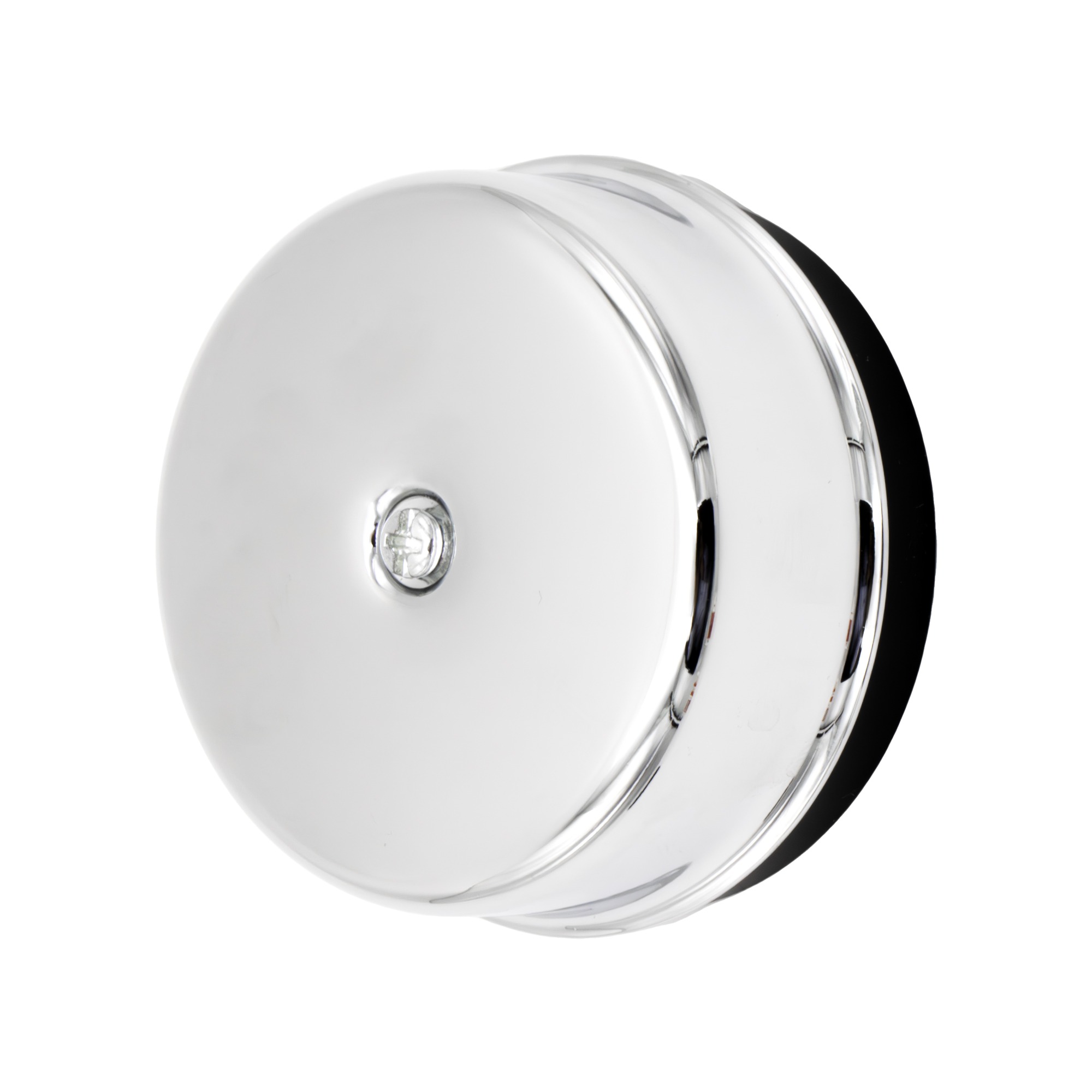 Admore A-DB12 wired mechanical chrome dome bell door chime — traditional round bell housing in polished chrome on black backplate, AC-powered