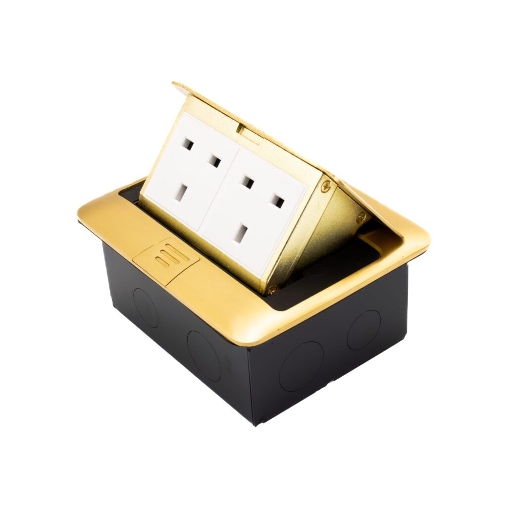 Admore APU13-2-G 2 gang 13A brushed gold pop-up floor socket with two UK Type G outlets