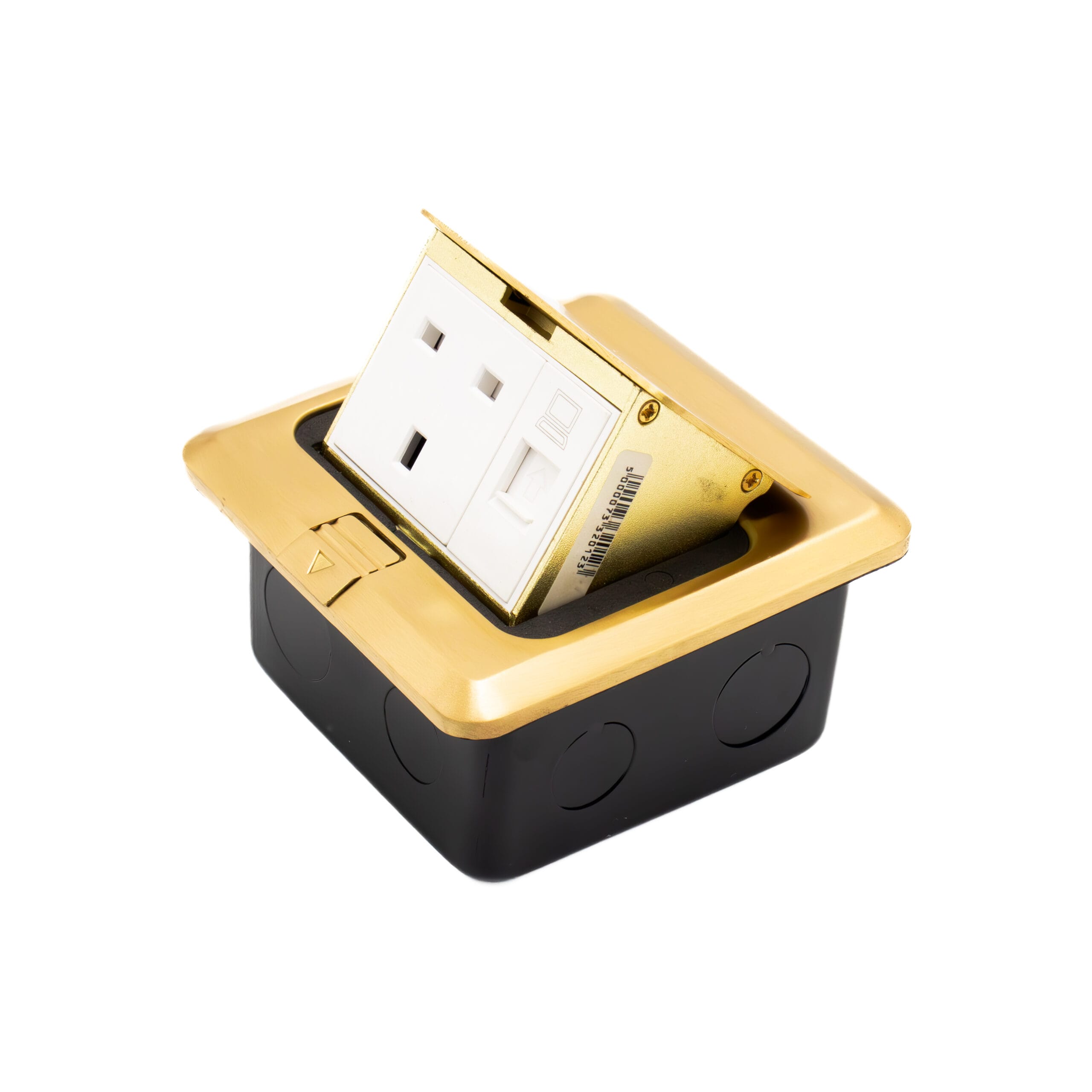 Admore APU13D-G 1 gang 13A brushed gold pop-up floor socket with UK Type G outlet and RJ45 data port