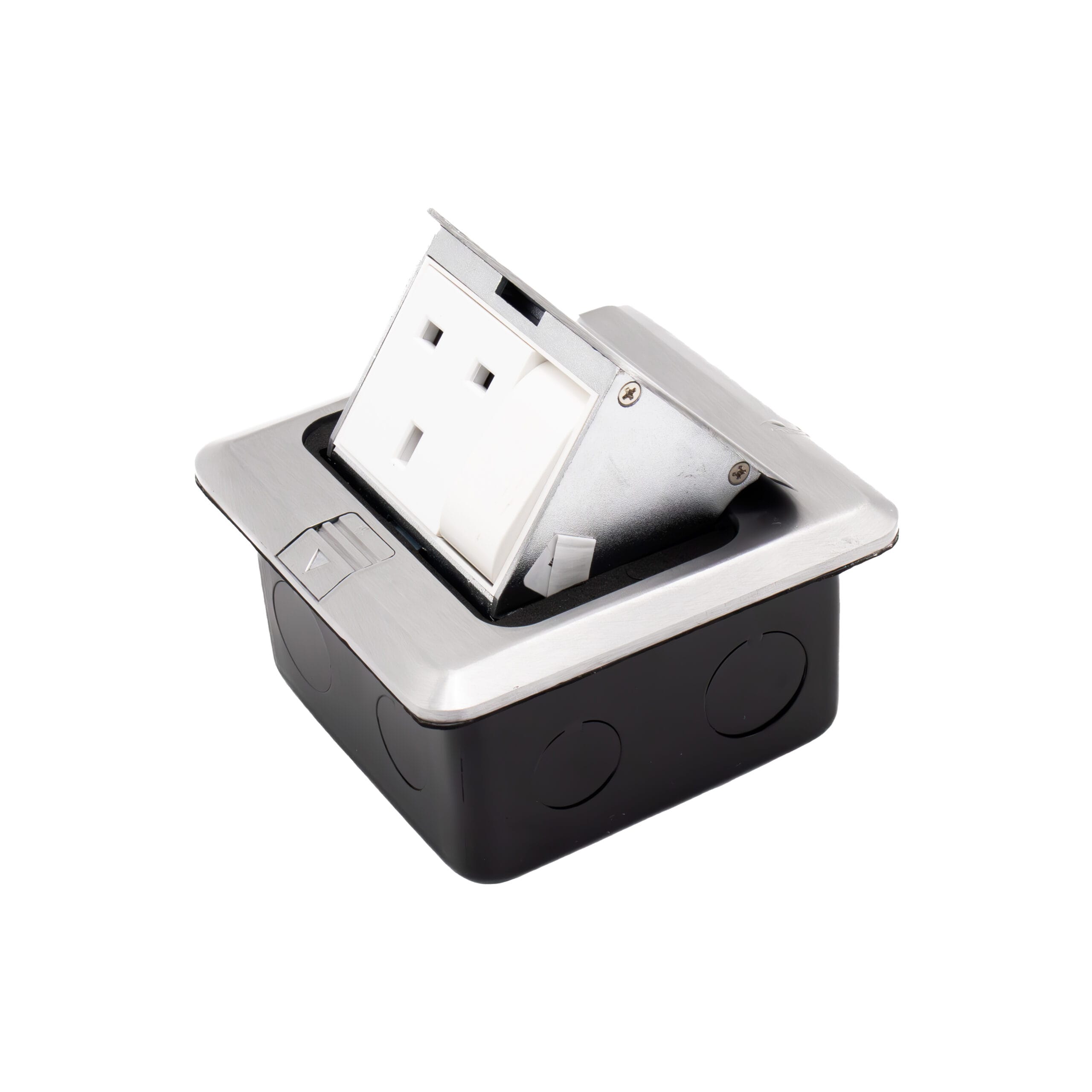 Admore APU13S 1 gang 13A switched brushed chrome pop-up floor socket with single UK Type G outlet