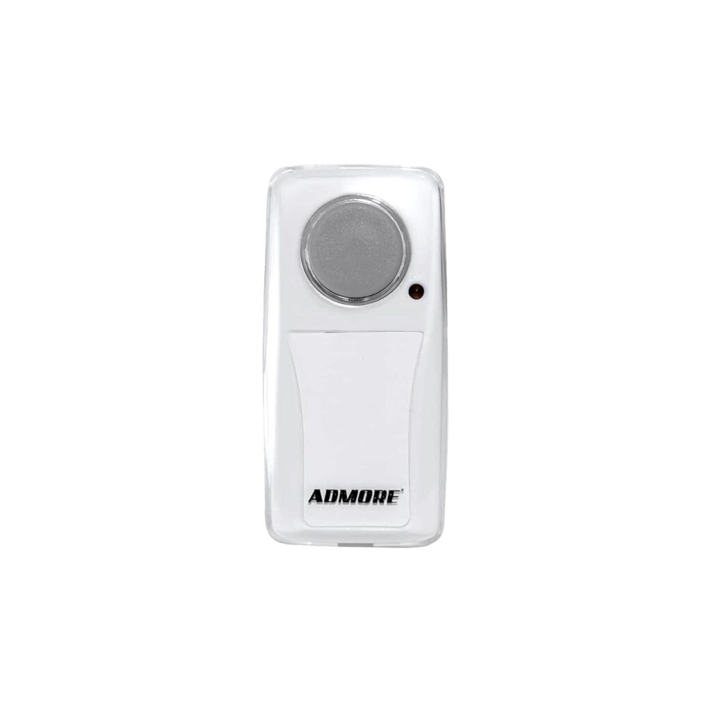 Admore A-WT08 wireless doorbell push button transmitter in white, battery-powered remote bell push with 100-metre range