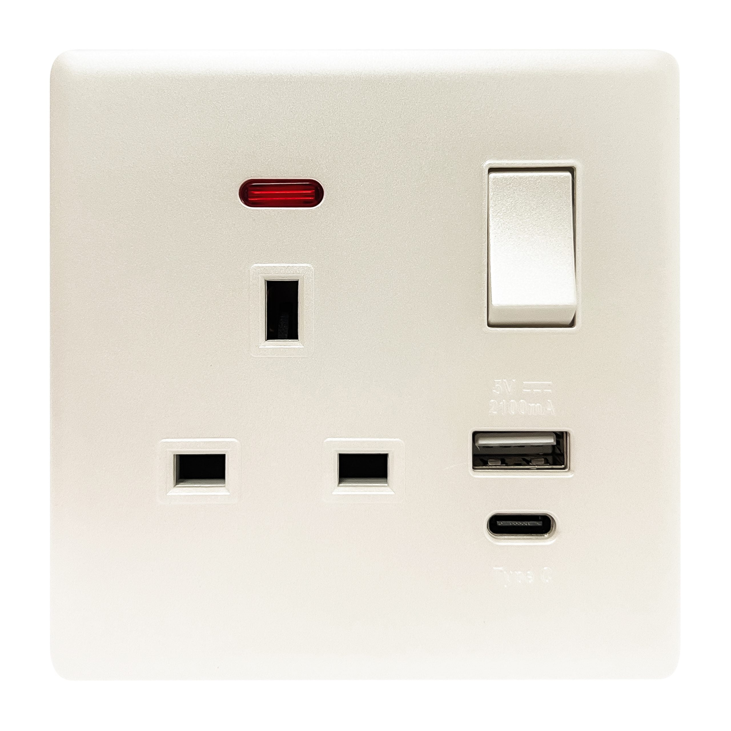 Admore 13A 1 Gang Switched Socket with USB-A & USB-C — Elegant Range Pearl White (PP407)