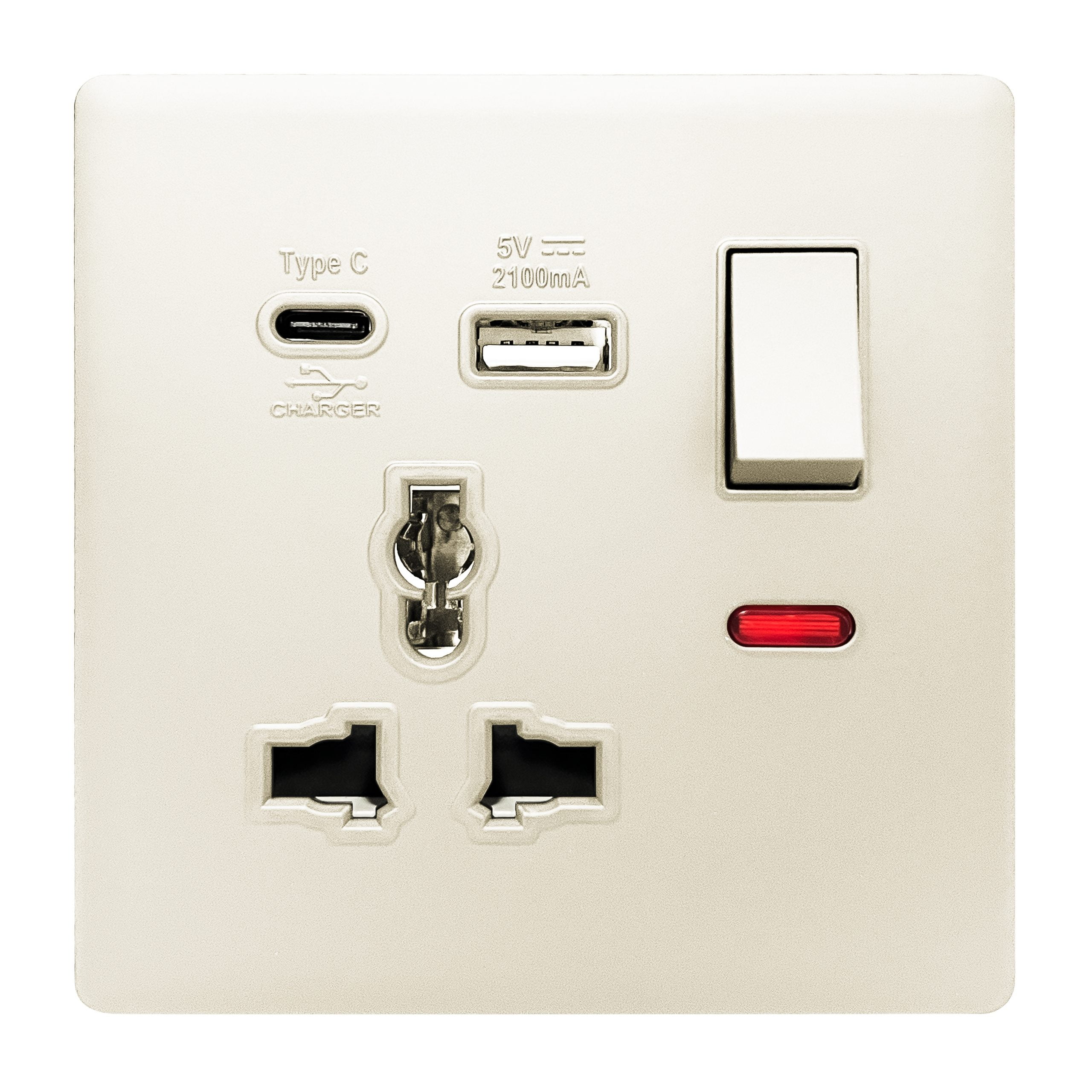 Admore 1 Gang Universal Socket with USB-A & USB-C — Elegant Range Pearl White (PP382)