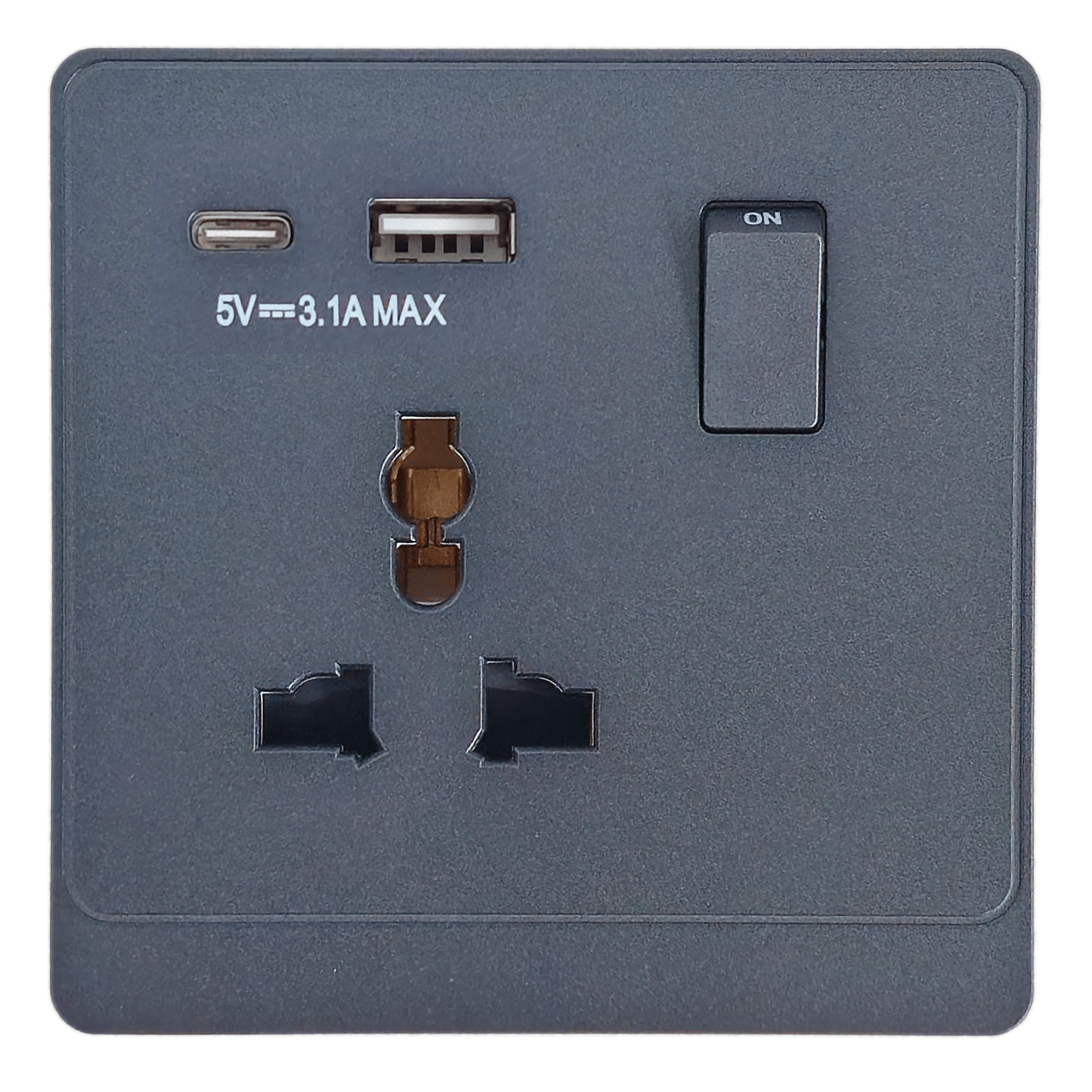 Admore 1 Gang Universal Socket with USB-A & USB-C — PC Classic Range Grey (P-S424)