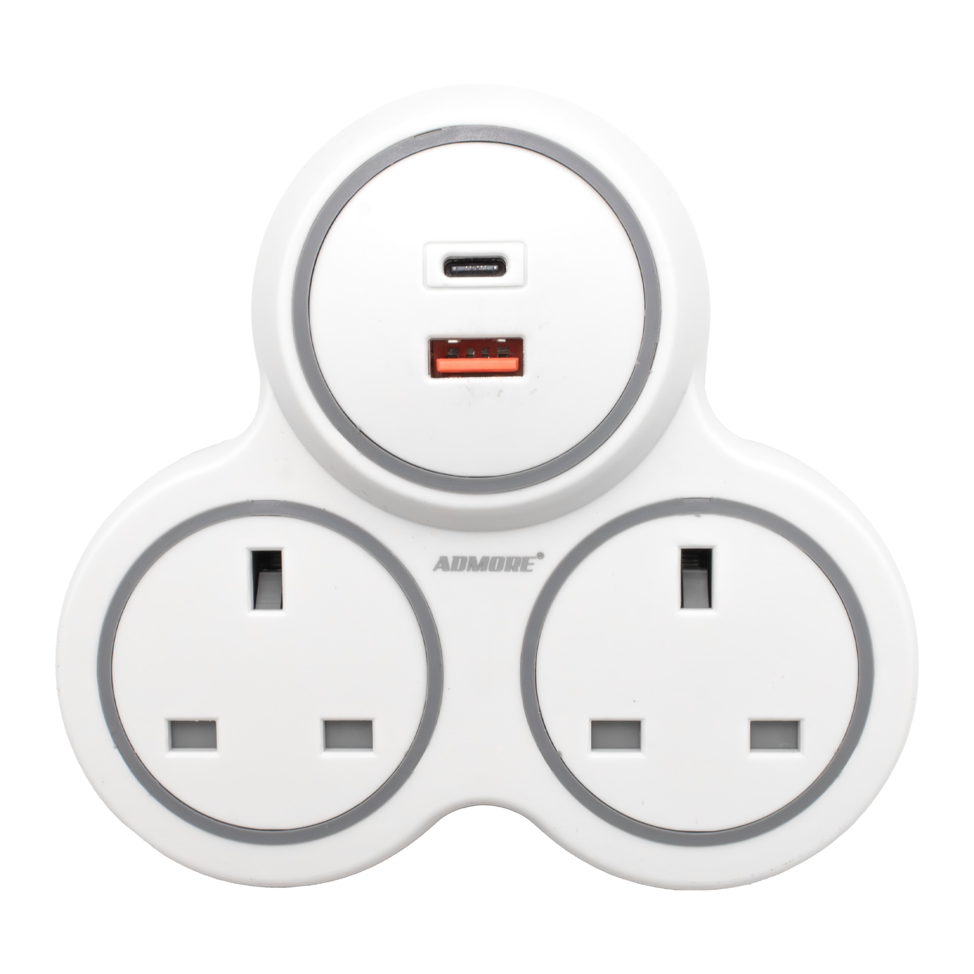 A-A2SU | Admore 2 Gang Multi-plug Socket Adapter with USB type C & type A charging ports