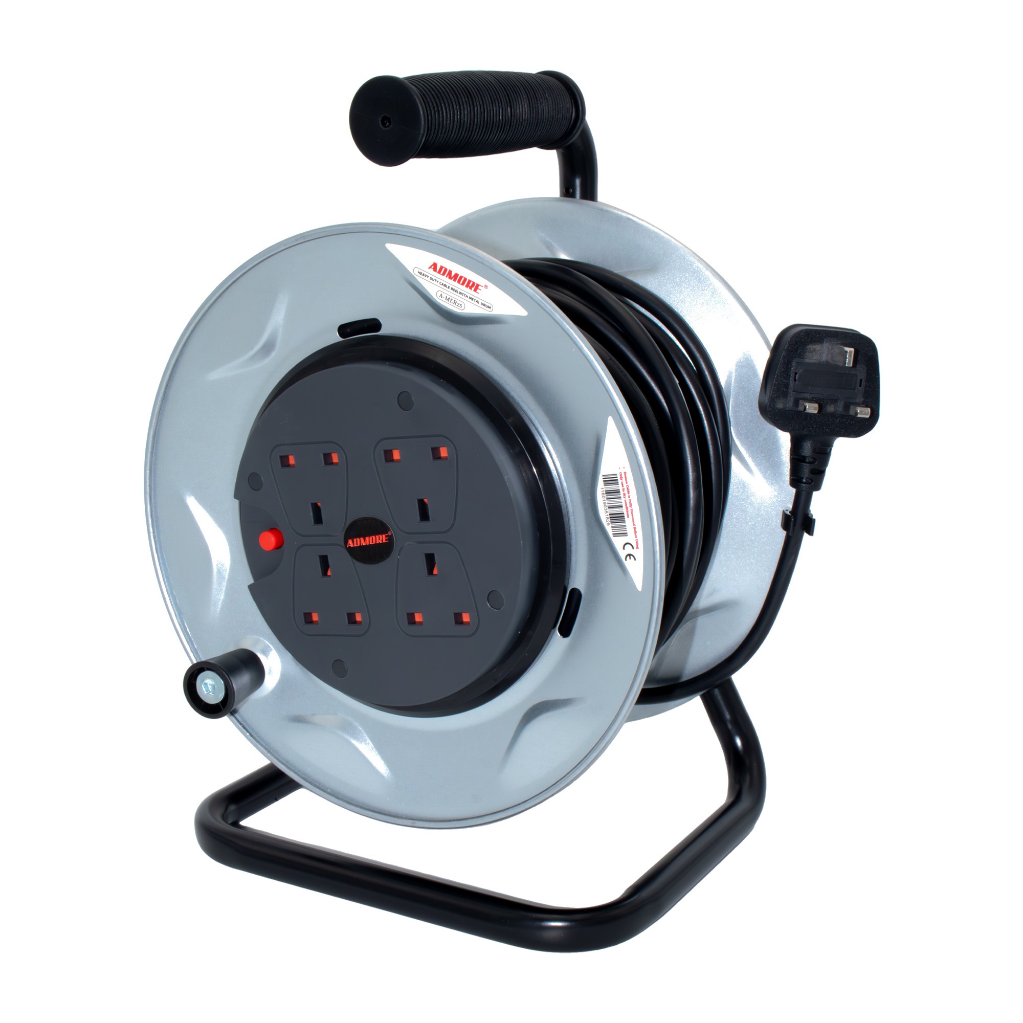 A-MER25 | Admore Heavy Duty 4 Gang Metal Drum Retractable Extension Socket (25 Meters)