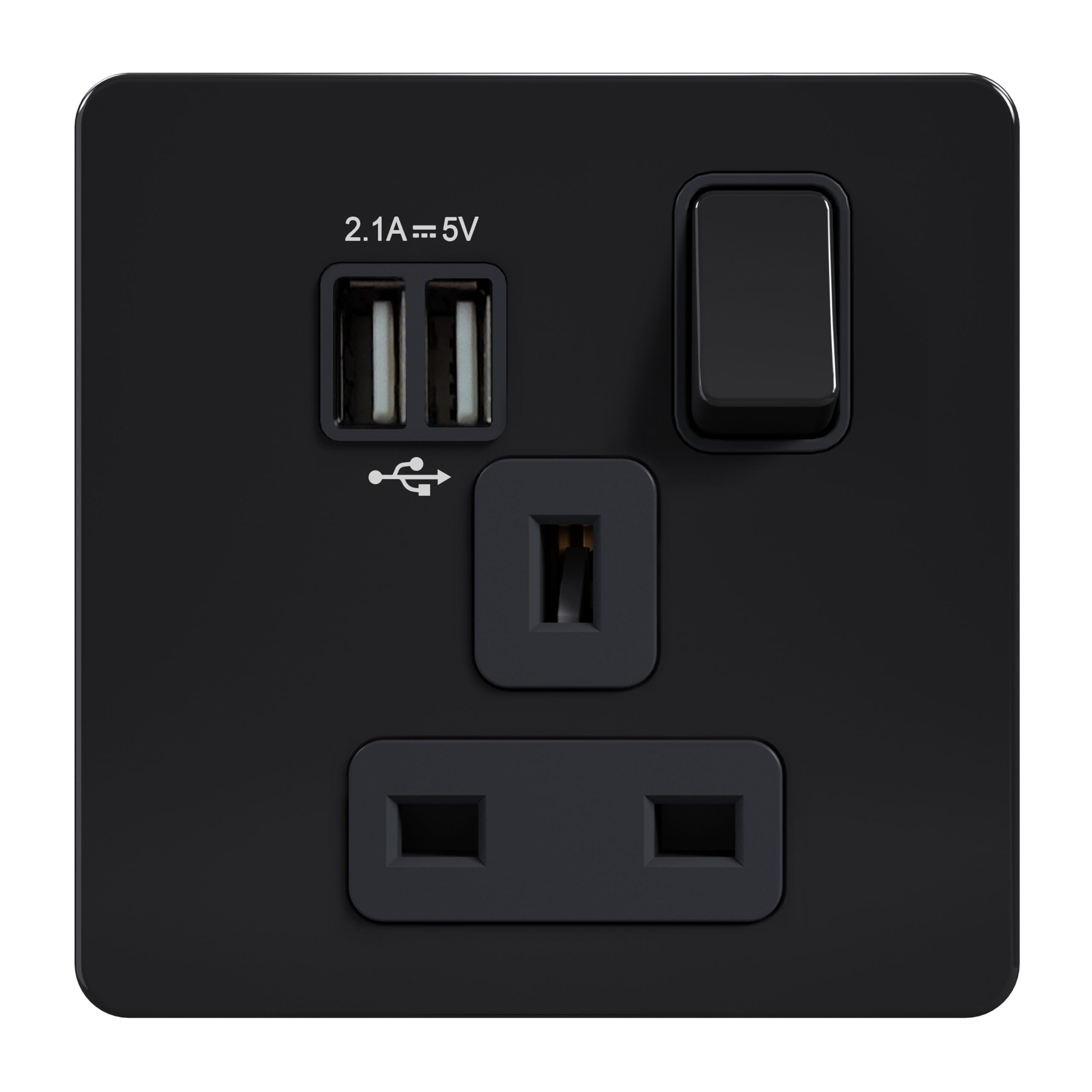 Admore 13A 1 Gang Switched Socket with USB — Black Nickel Metal Series (AB407U)