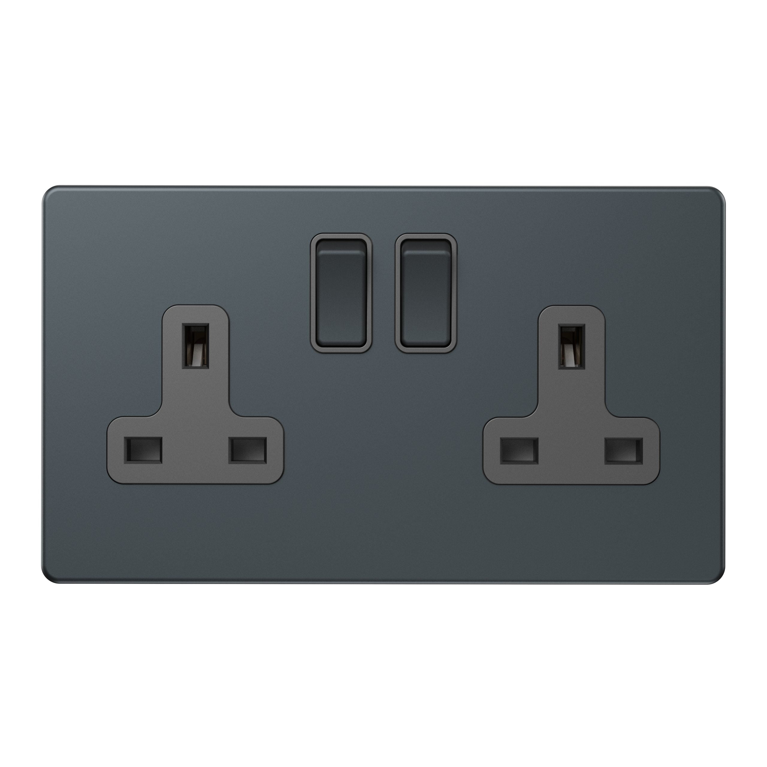 Admore 13A 2 Gang Switched Socket — Spruce Blue Metal Series (AS406)