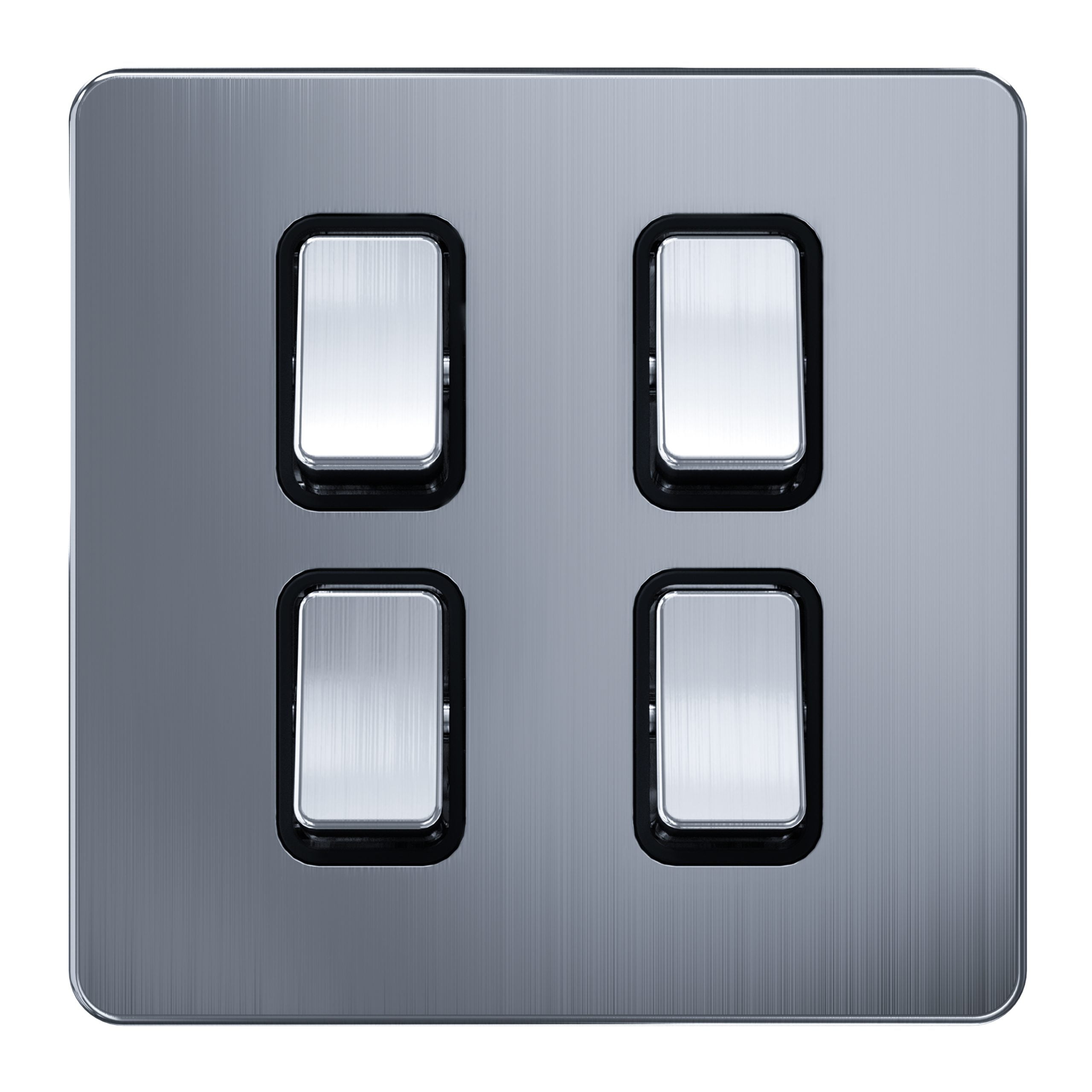 Admore 4 Gang 2 Way 10A Light Switch — Chrome Metal Series, 3x3 Module Faceplate (AC309)