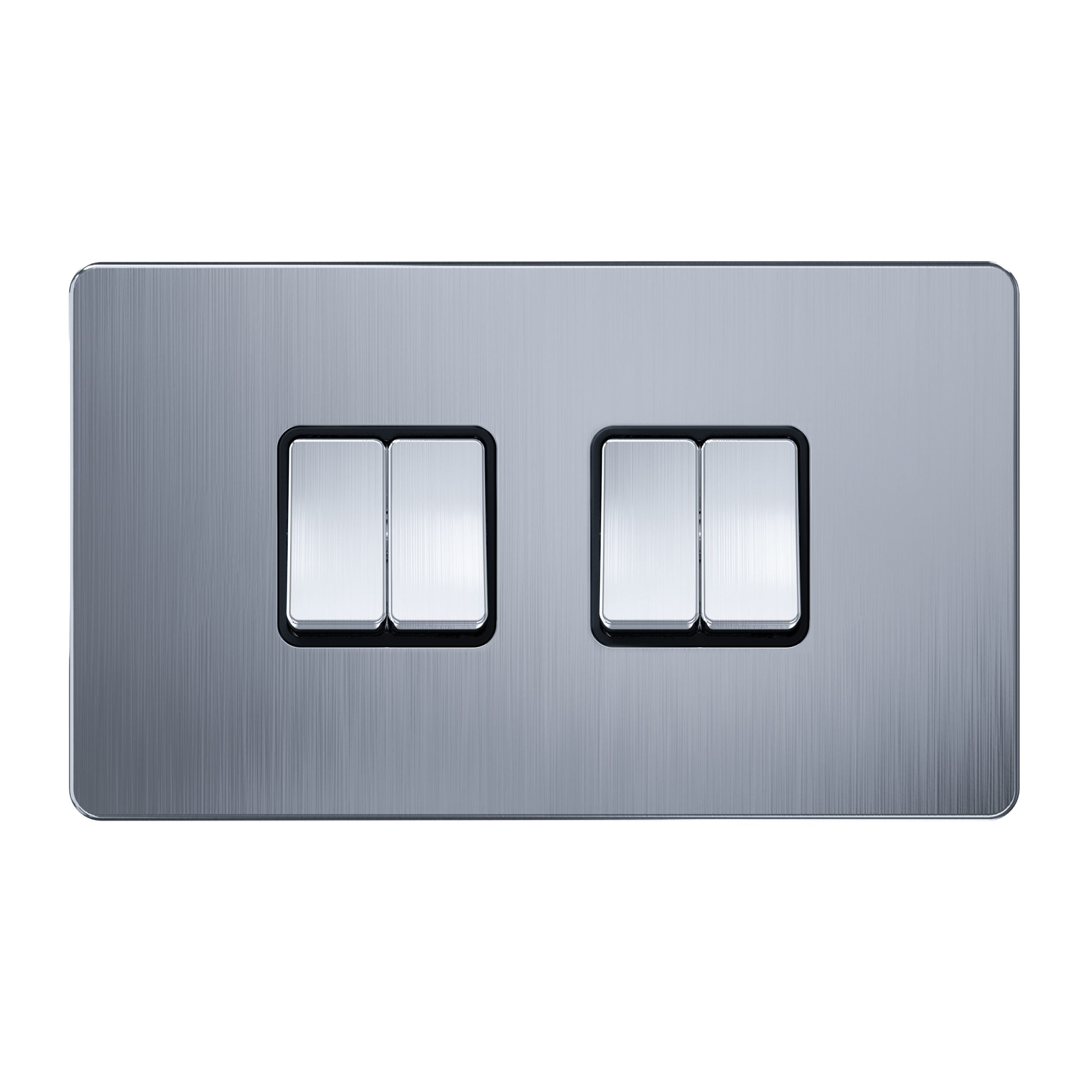 Admore 4 Gang 2 Way 10A Light Switch — Chrome Metal Series, Wide 2-Module (3x6) Plate (AC308)