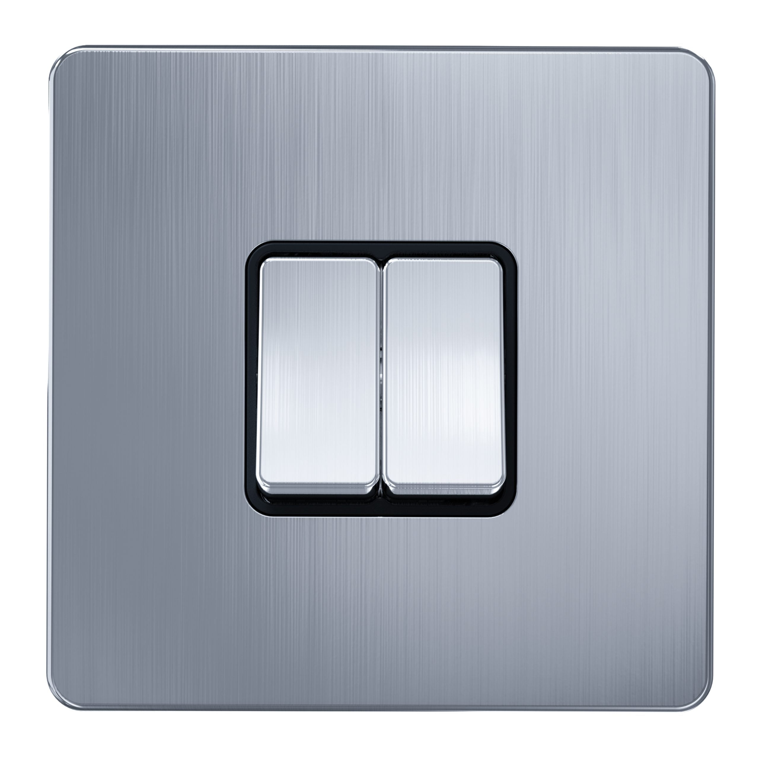 Admore 2 Gang 2 Way 10A Light Switch — Chrome Metal Series, Screwless Flat Plate (AC304)