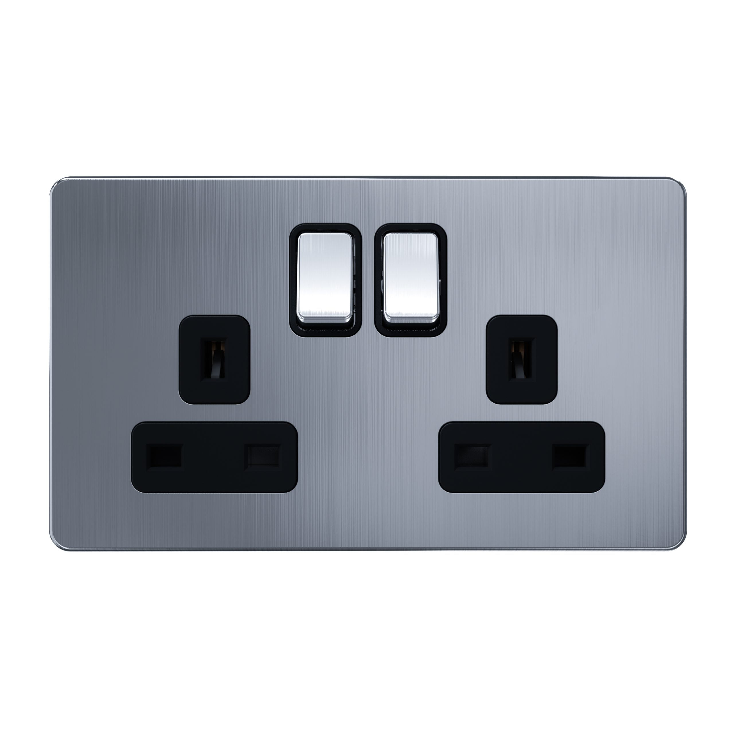 Admore 13A 2 Gang Switched Socket — Chrome Metal Series (AC406)