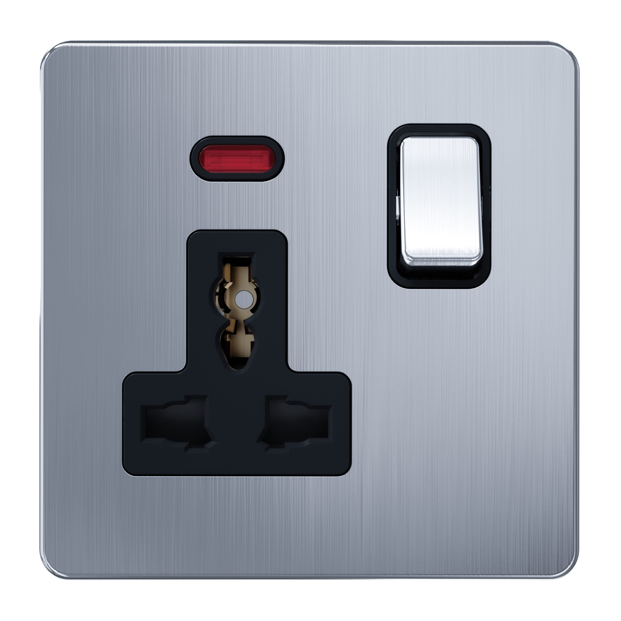 Admore 13A 1 Gang Switched Multi-Function Socket — Chrome Metal Series (AC0322)
