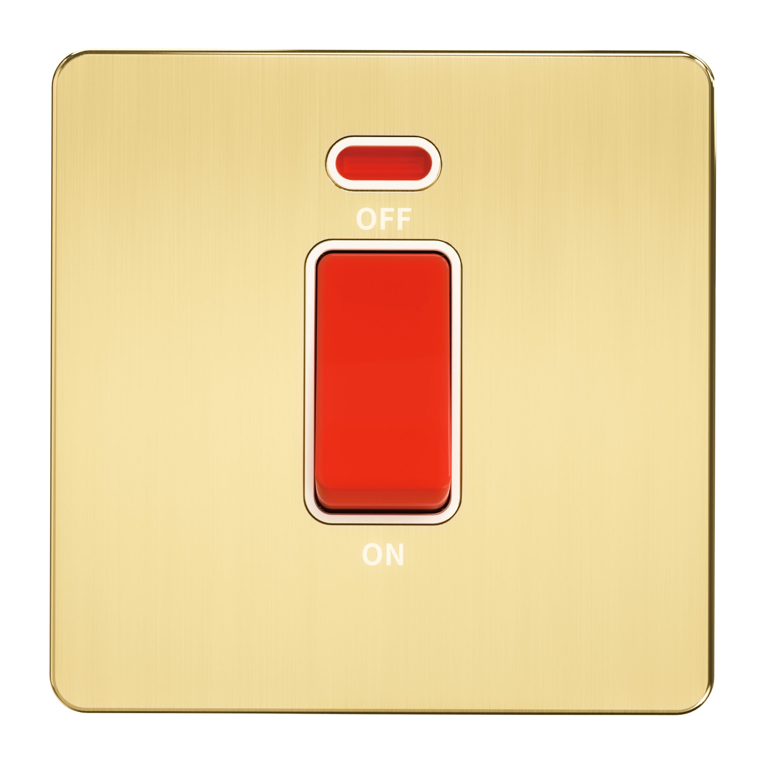 Admore 45A DP Cooker Switch — 3x3 Module Faceplate, Single Red Rocker with Neon, Gold Metal Series (A327)