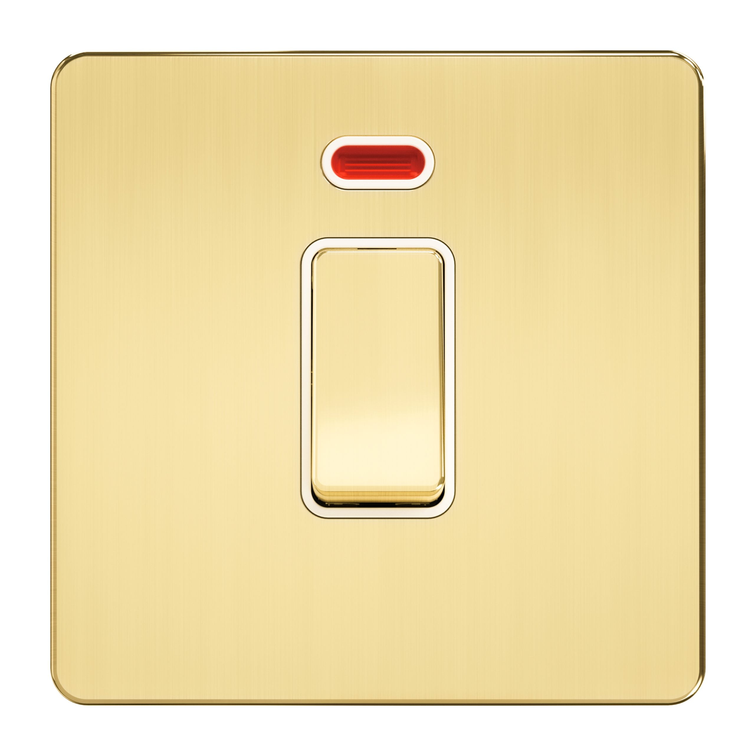 Admore 20A DP Switch with Neon Indicator — Gold Metal Series, Screwless Flat Plate (A324)
