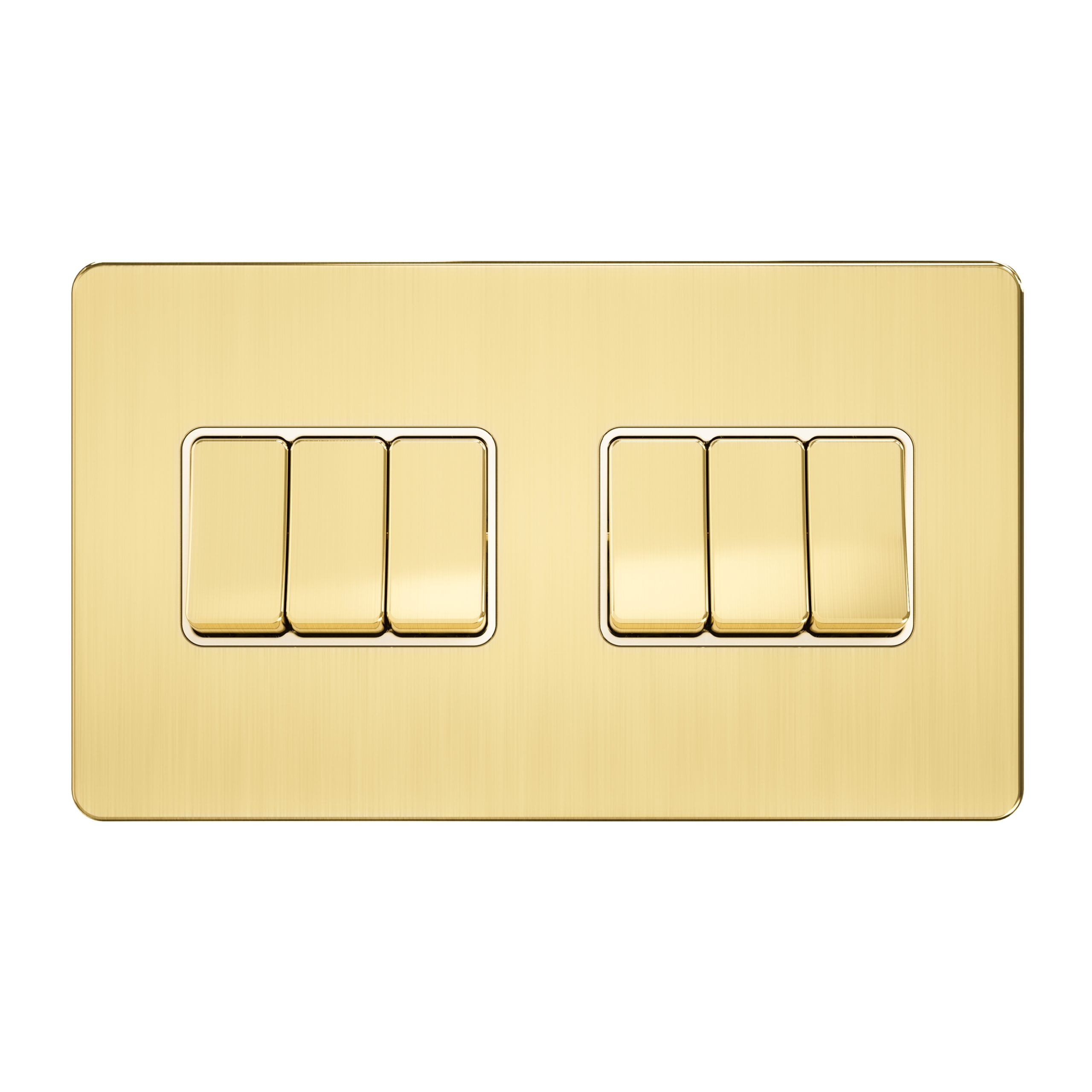 Admore 6 Gang 2 Way 10A Light Switch — Gold Metal Series, Wide 2-Module (3x6) Plate (A310)