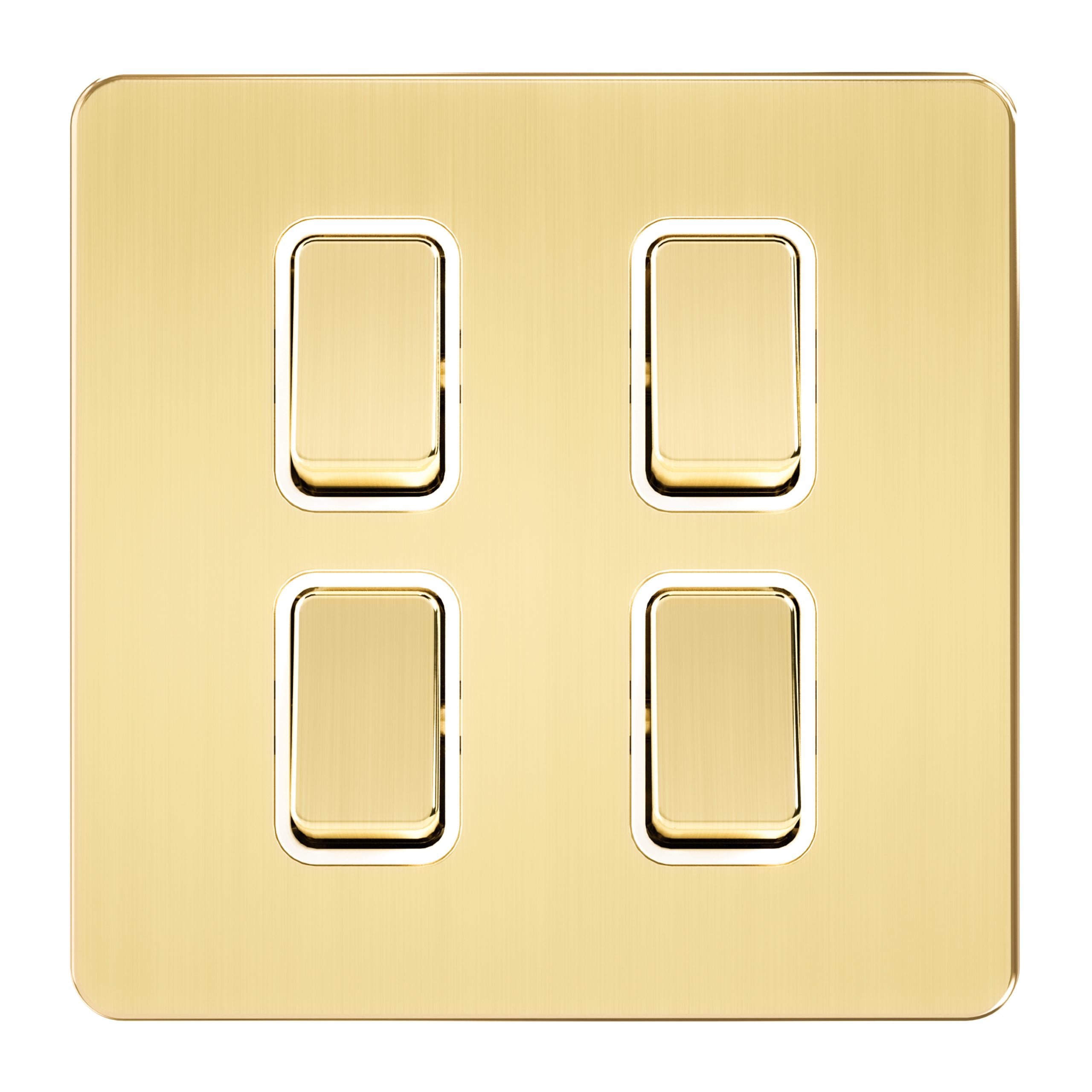 Admore 4 Gang 2 Way 10A Light Switch — Gold Metal Series, 3x3 Module Faceplate (A309)