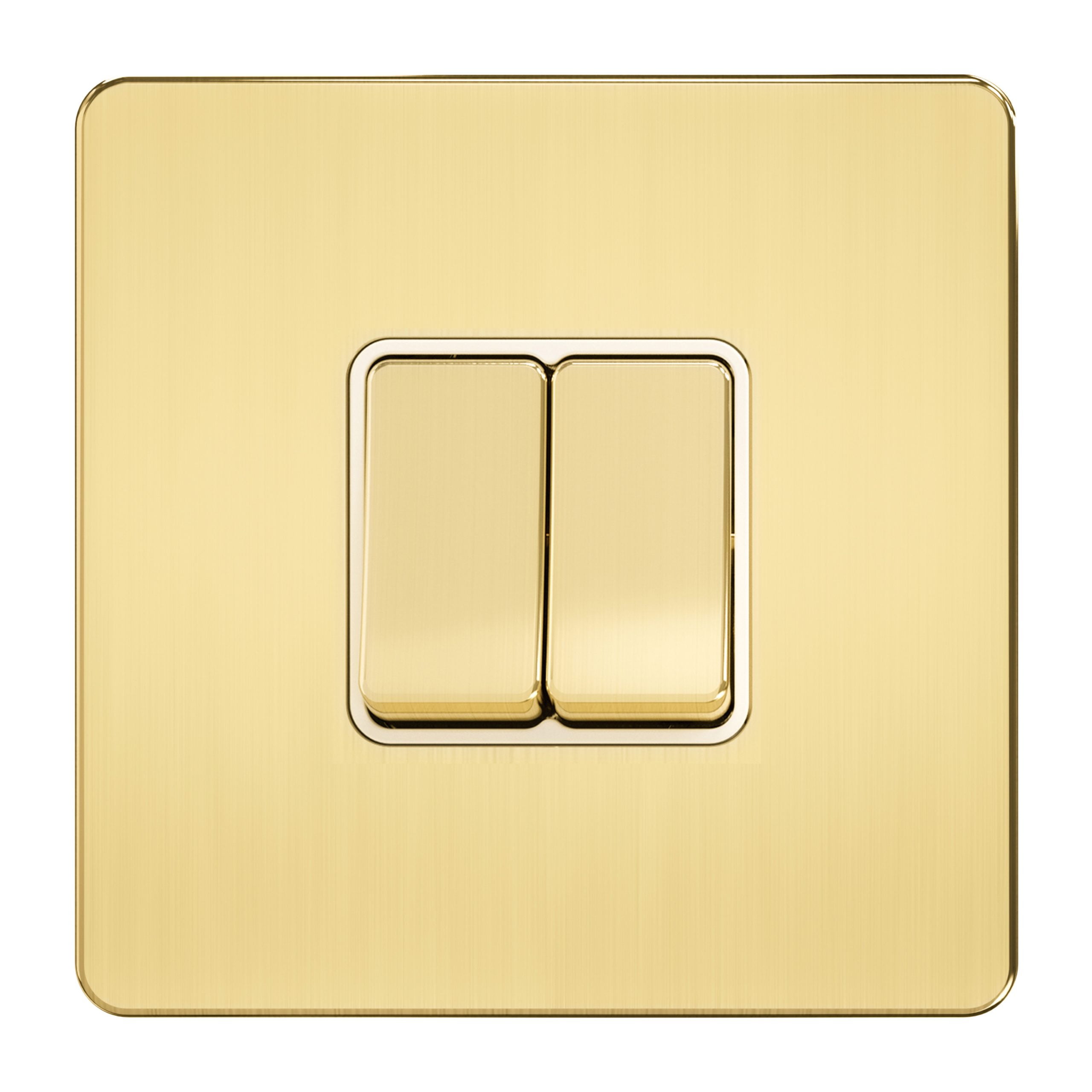 Admore 2 Gang 2 Way 10A Light Switch — Gold Metal Series, Screwless Flat Plate (A304)