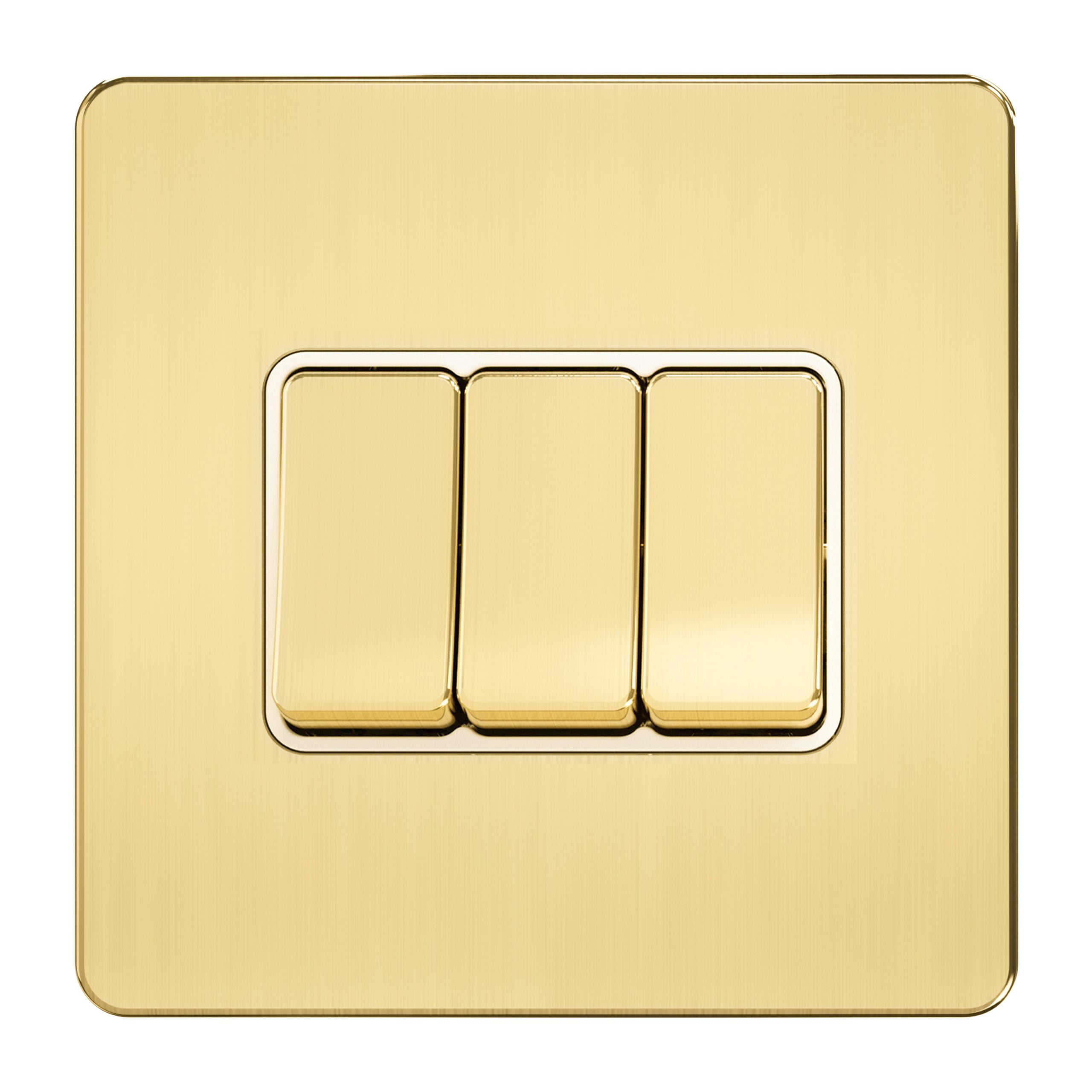 Admore 3 Gang 2 Way 10A Light Switch — Gold Metal Series, Screwless Flat Plate (A306)