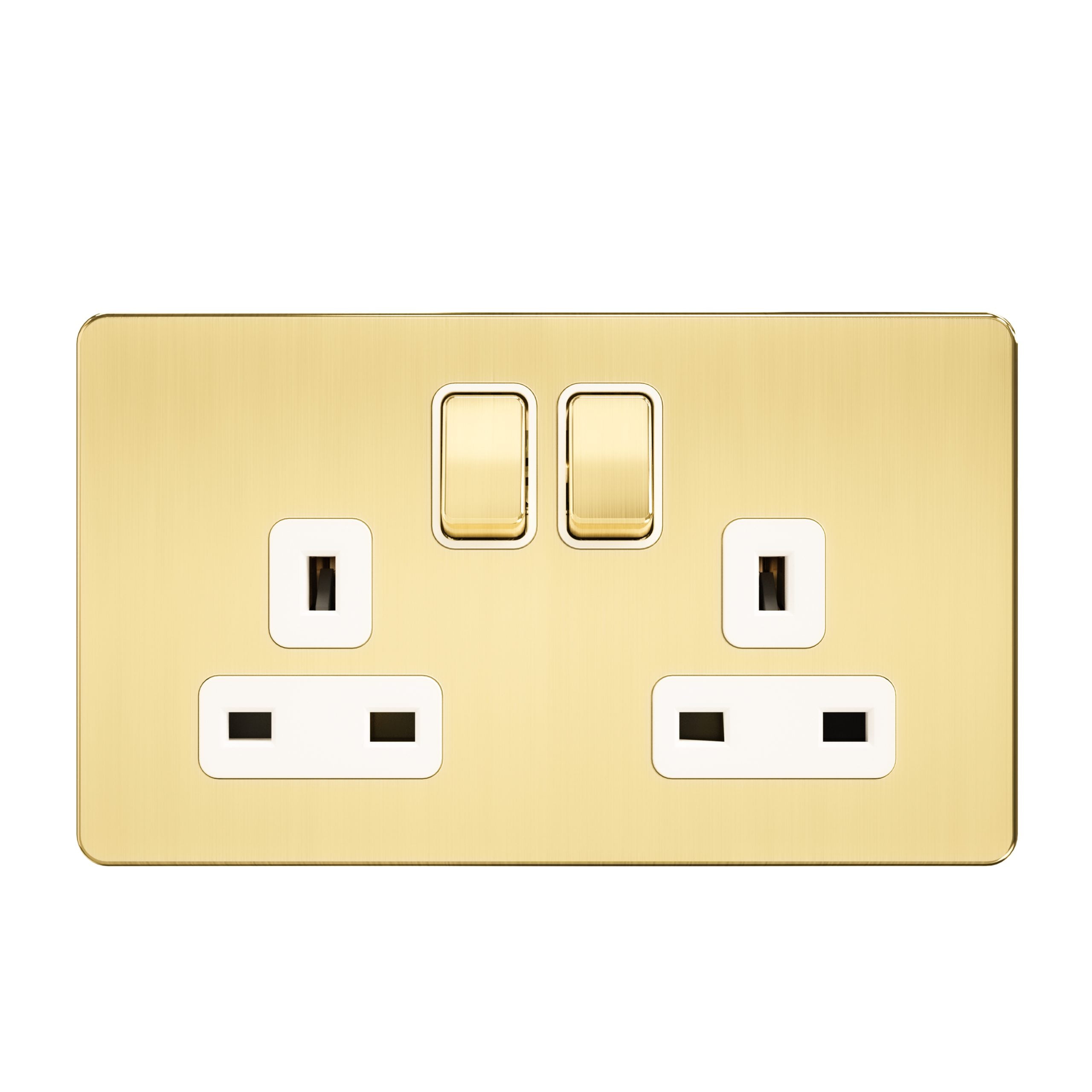 Admore 13A 2 Gang Switched Socket — UK Type G, Gold Metal Series, Screwless Flat Plate (A406)
