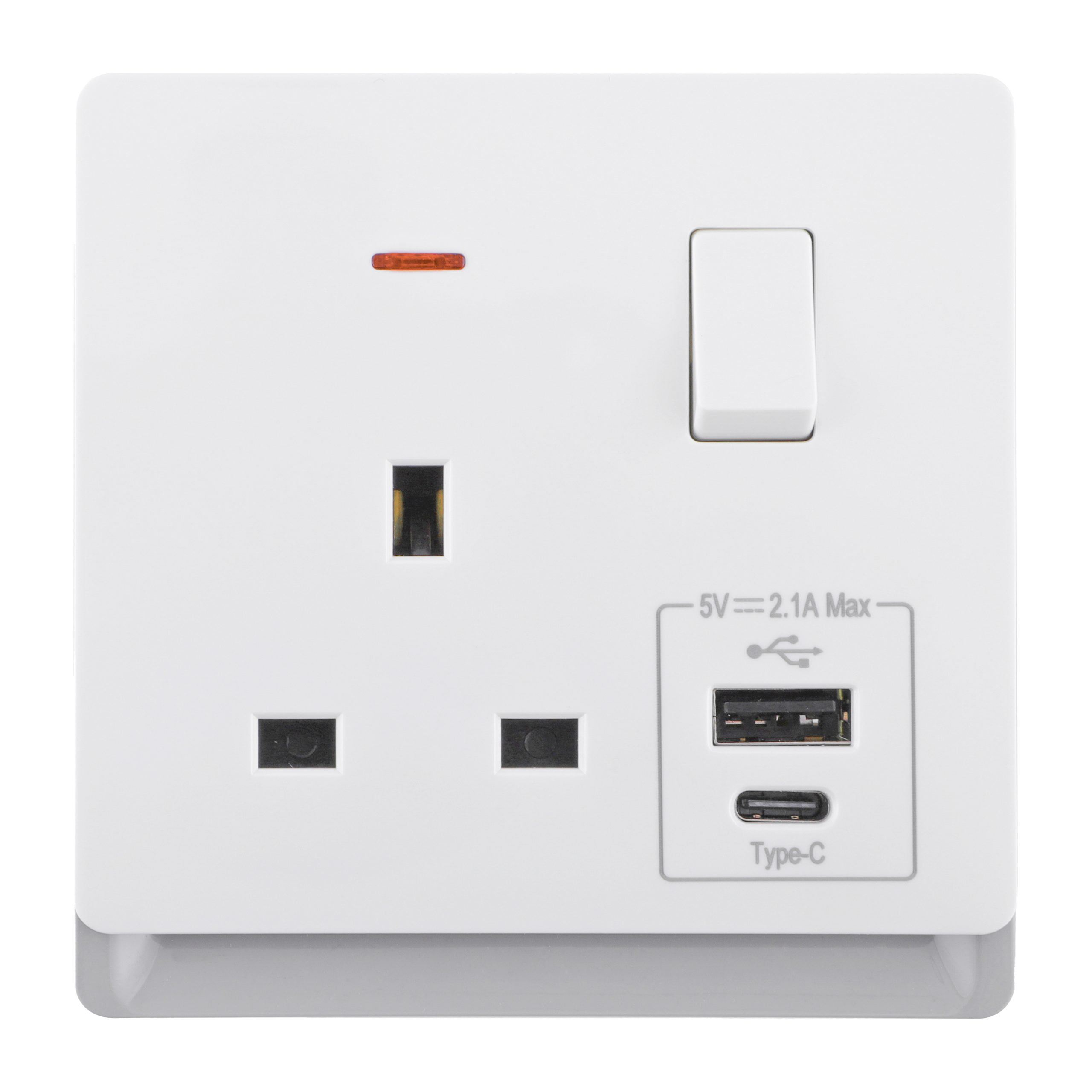Admore 13A 1 Gang Switched Socket with USB-A & USB-C — PC Royal Series White (P-R407U)