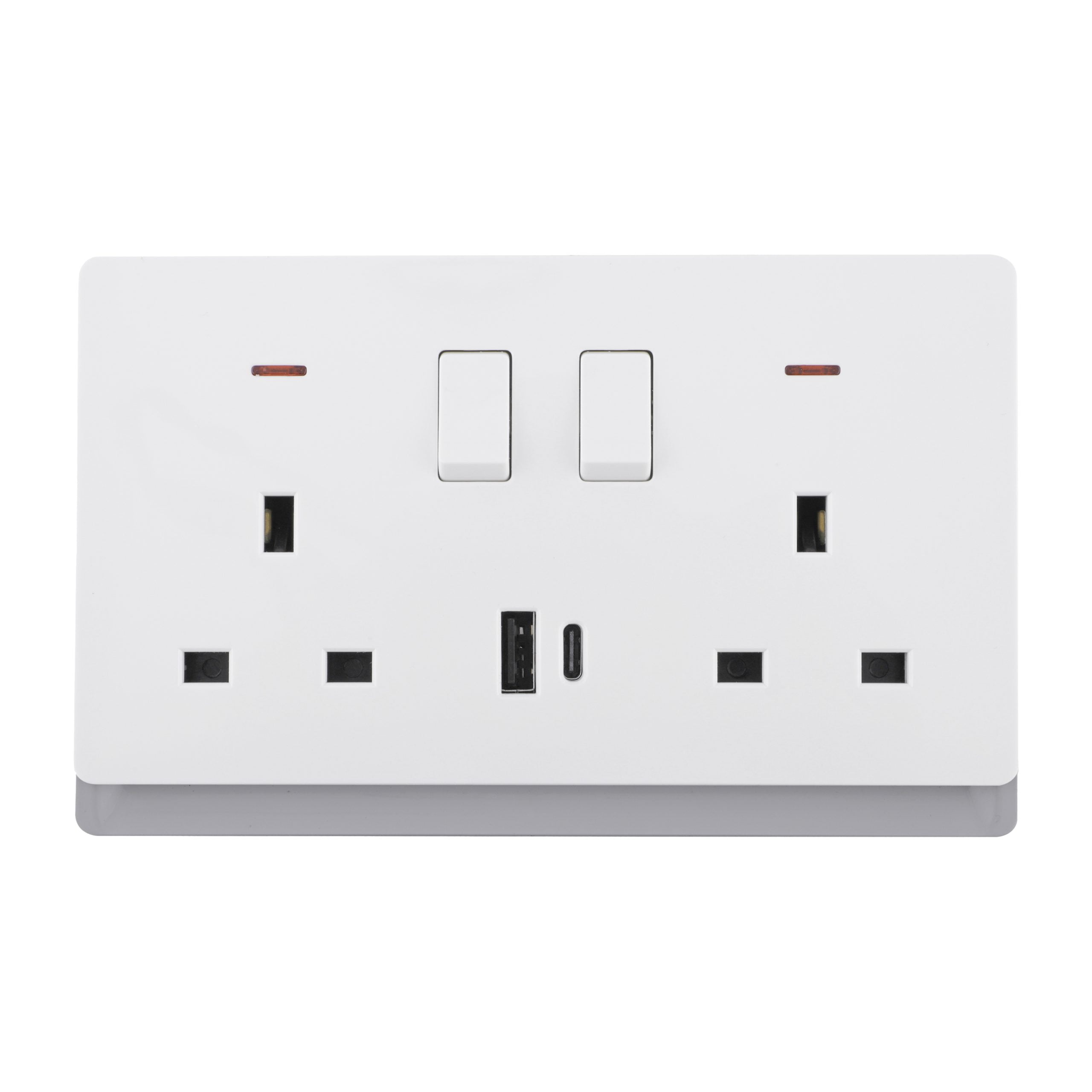 Admore 13A 2 Gang Switched Socket with USB-A & USB-C — PC Royal Series White (P-R408U)