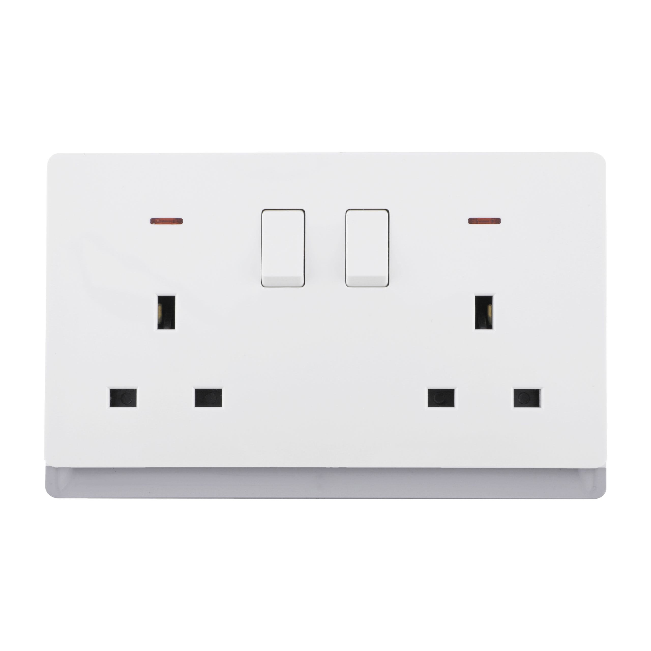 Admore 13A 2 Gang Switched Socket — PC Royal Series White (P-R406)