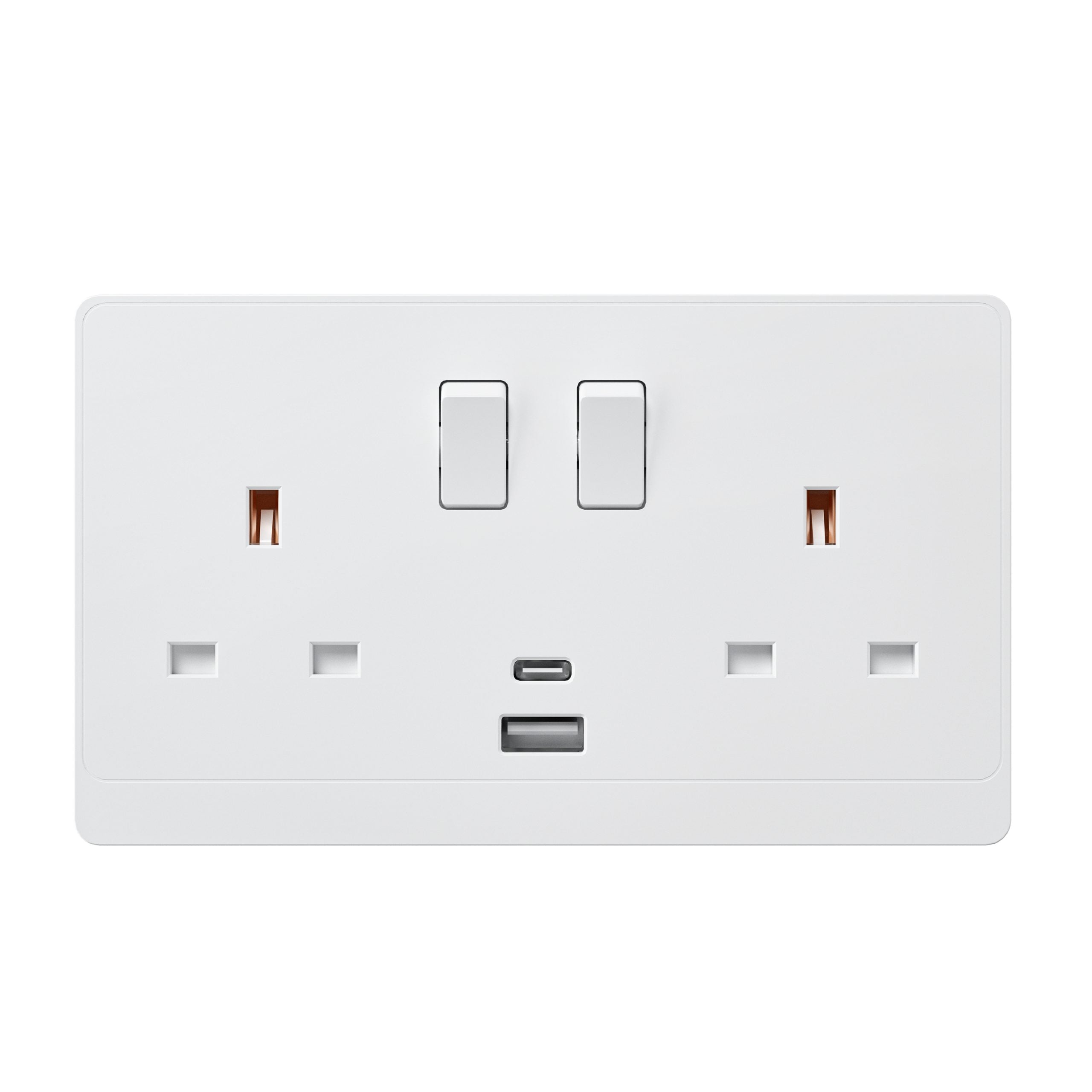 Admore 13A 2 Gang Switched Socket with USB-A & USB-C — PC Classic Range White (P-W408)
