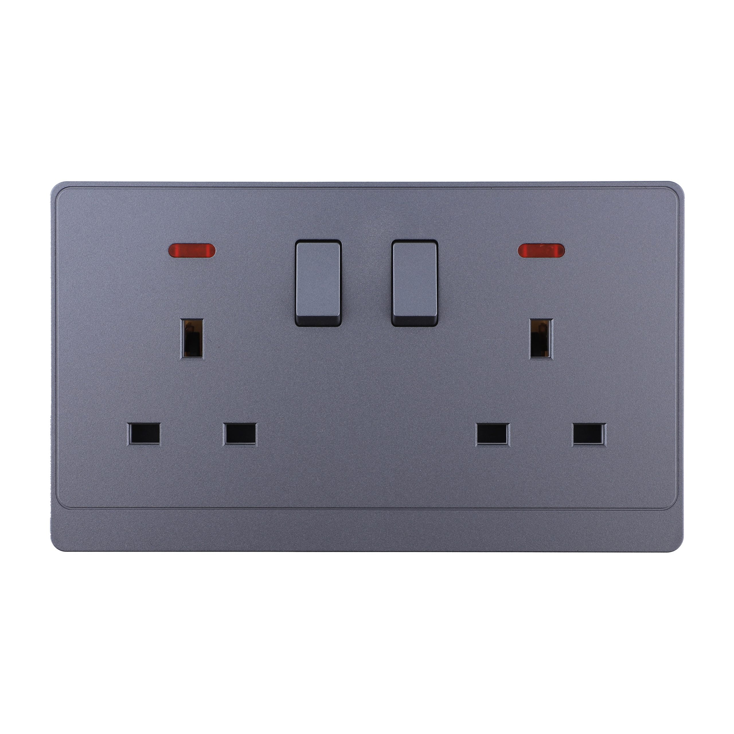 Admore 13A 2 Gang Switched Socket — PC Classic Range Grey (P-S406)