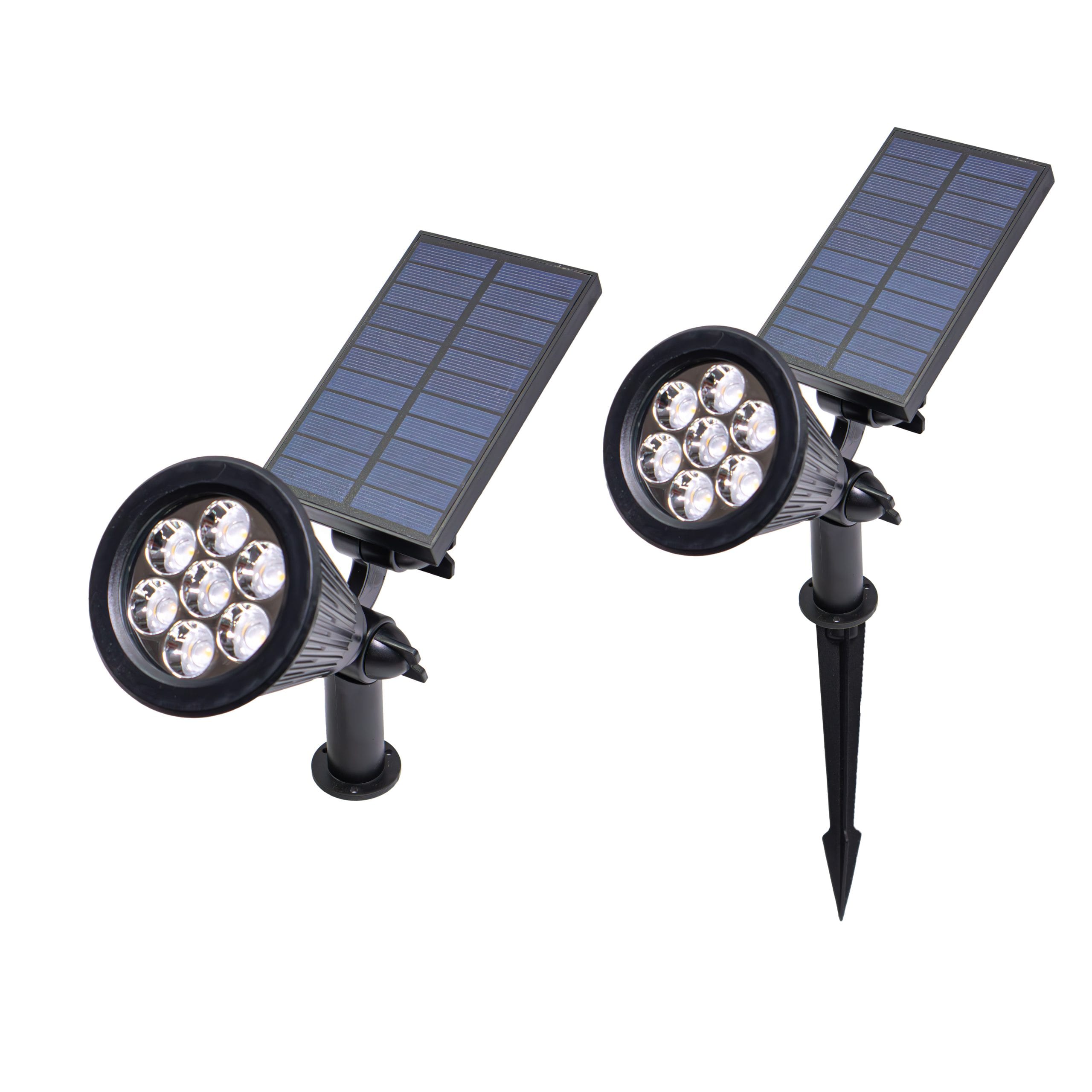 Roska 7W Solar LED Spike/Spot Light with BOTH Spike + Base Mount — Warm White 3000K, Adjustable Panel, IP65 Outdoor (R-SSL-WW)