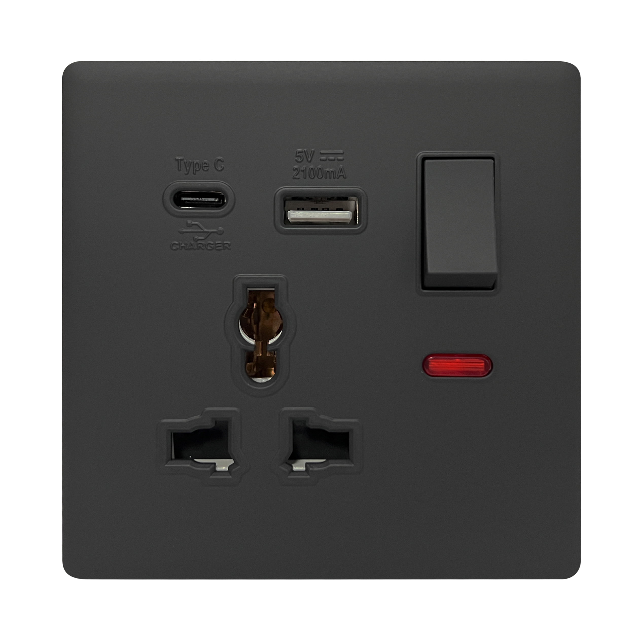 Admore 1 Gang Universal Switched Socket with USB-A & USB-C Ports — Elegant Soft Touch Grey (SB382)
